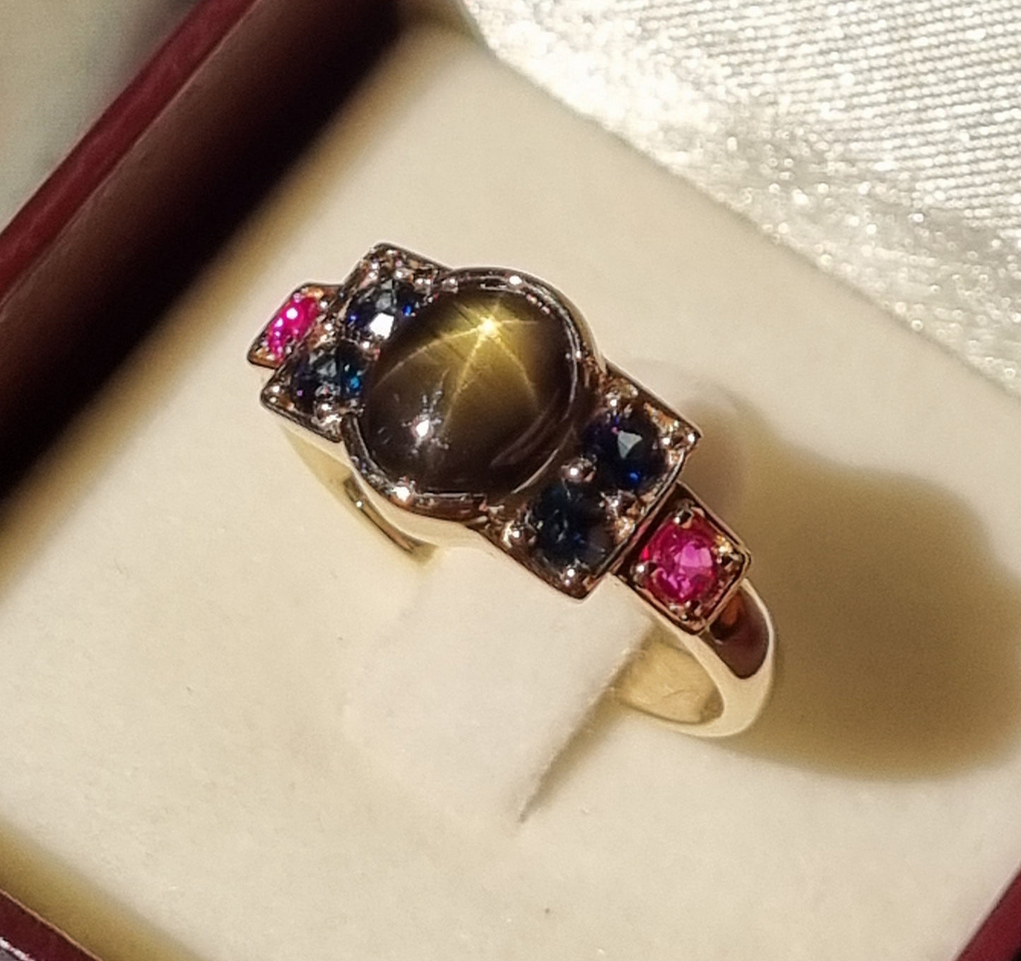 Bronze Star Sapphire, Blue Sapphire and Ruby Ring Design Ref: #01818