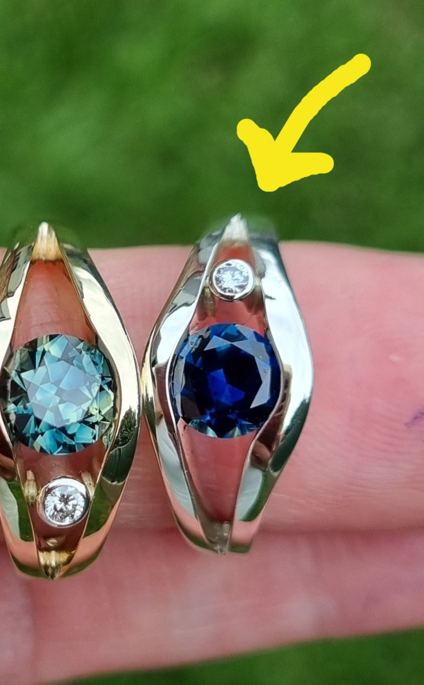 Fine Blue 'Scrub Lead' Sapphire in White Gold Tension Set Ring Design Ref: EBS466-2