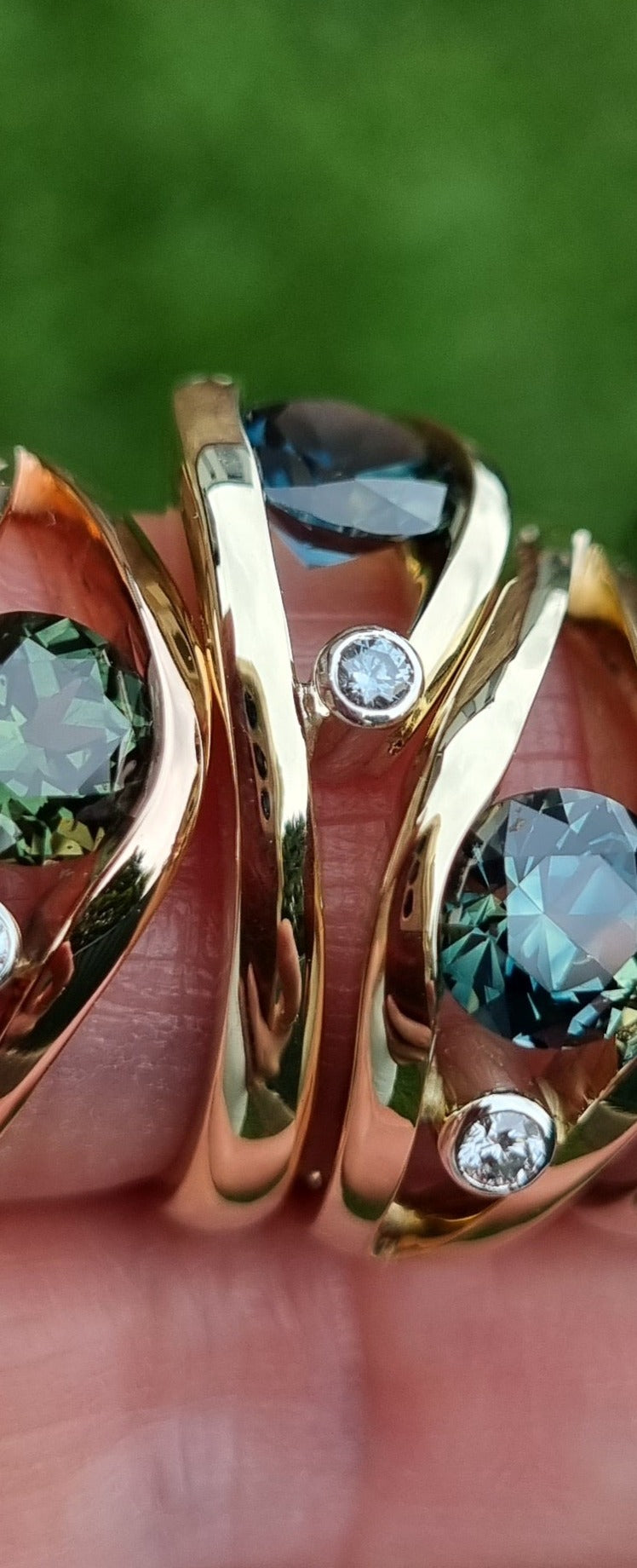 Teal Blue Sapphire in Yellow Gold Tension Design Ring Design Ref: EBS466-4