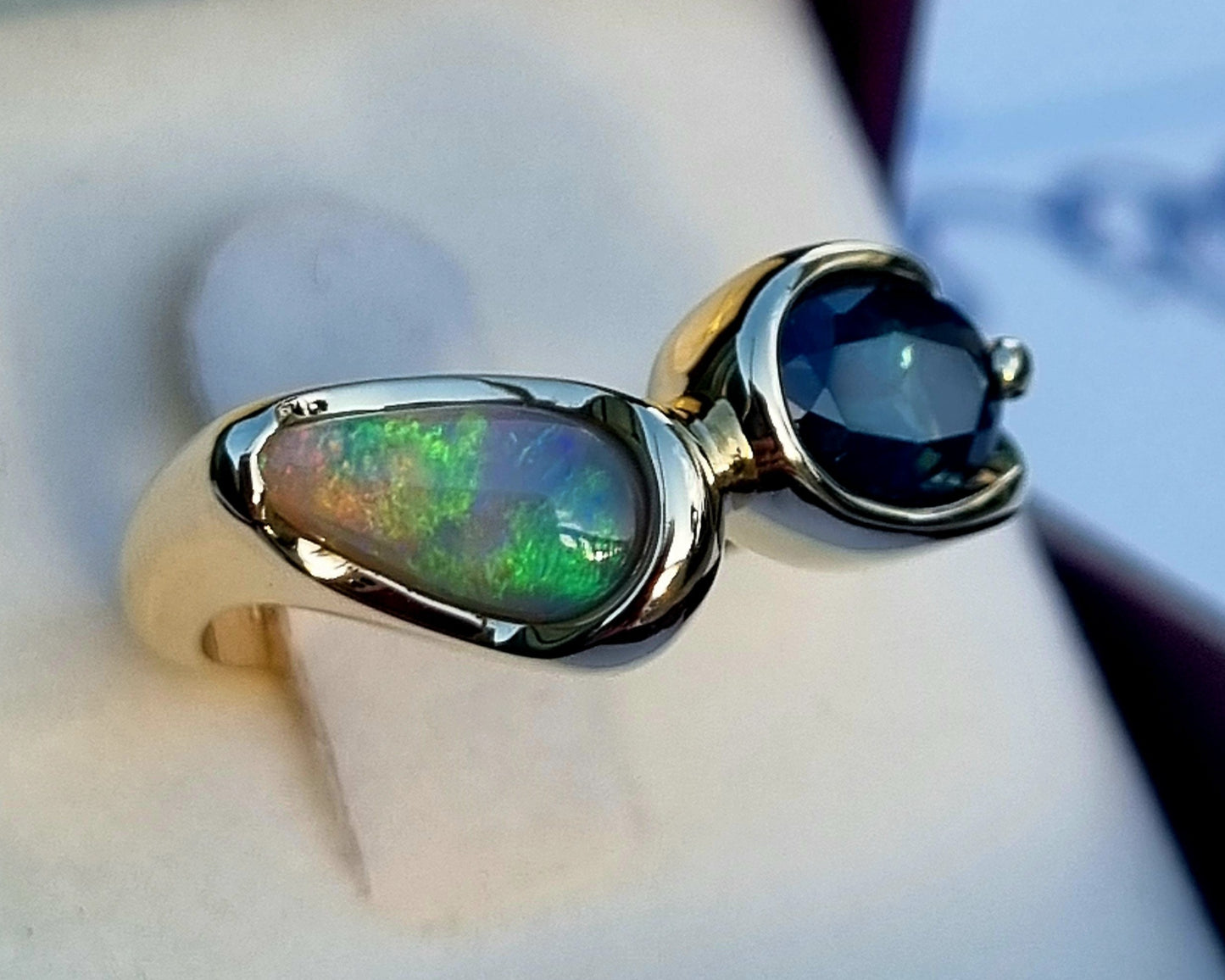 Australian Opal and Sapphire combination ring Design Ref: EBS467-3