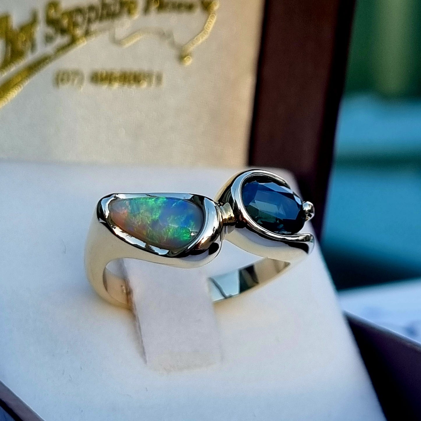 Australian Opal and Sapphire combination ring Design Ref: EBS467-3