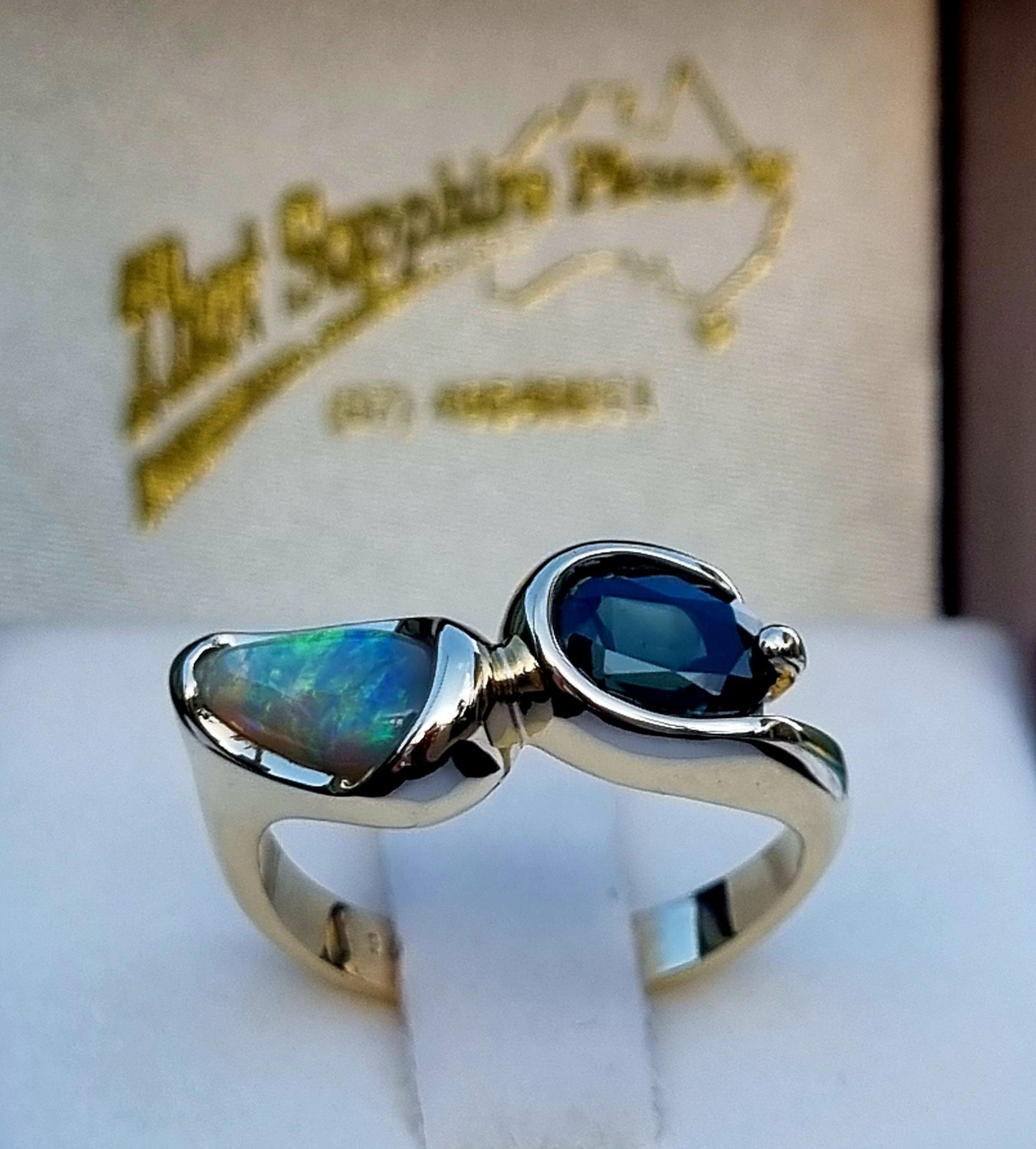 Australian Opal and Sapphire combination ring Design Ref: EBS467-3