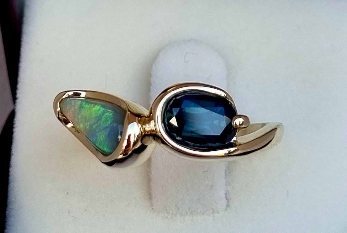 Australian Opal and Sapphire combination ring Design Ref: EBS467-3