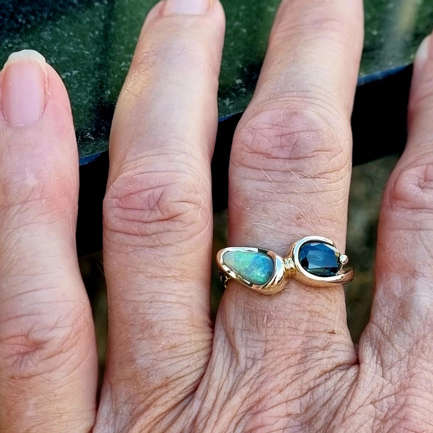 Australian Opal and Sapphire combination ring Design Ref: EBS467-3