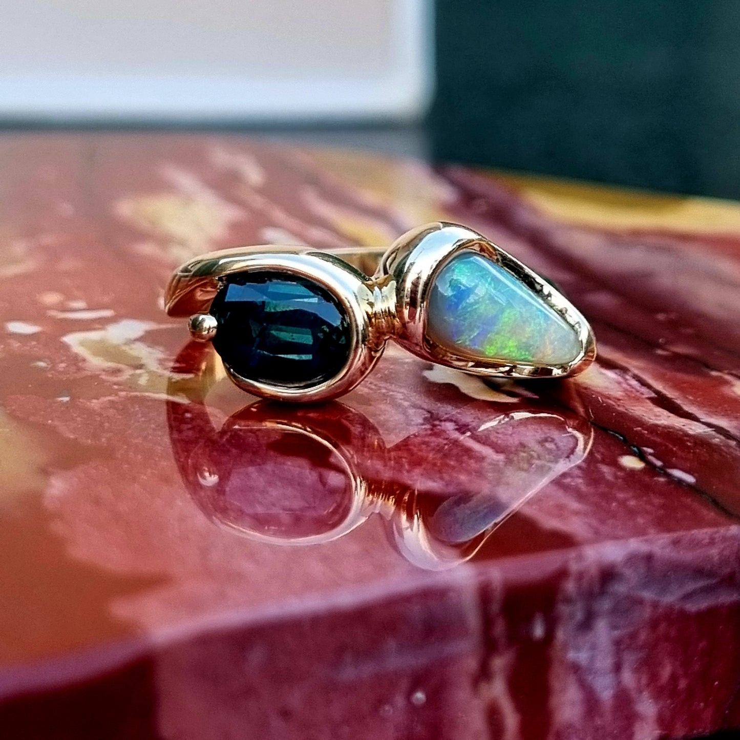 Australian Opal and Sapphire combination ring Design Ref: EBS467-3