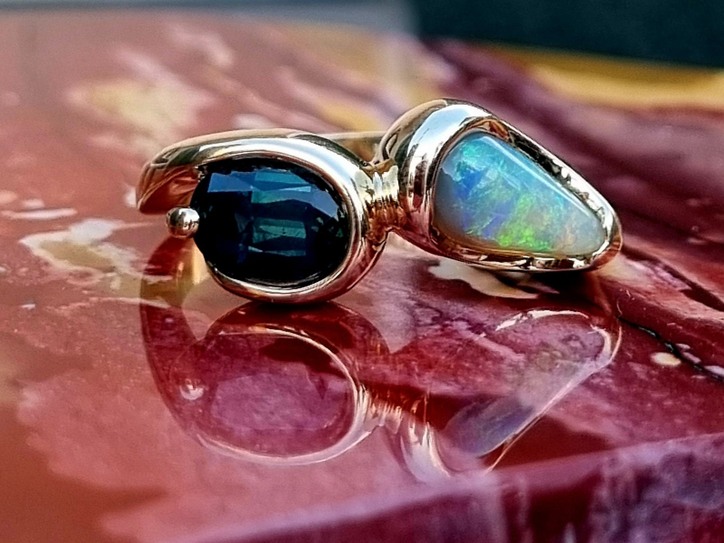 Australian Opal and Sapphire combination ring Design Ref: EBS467-3