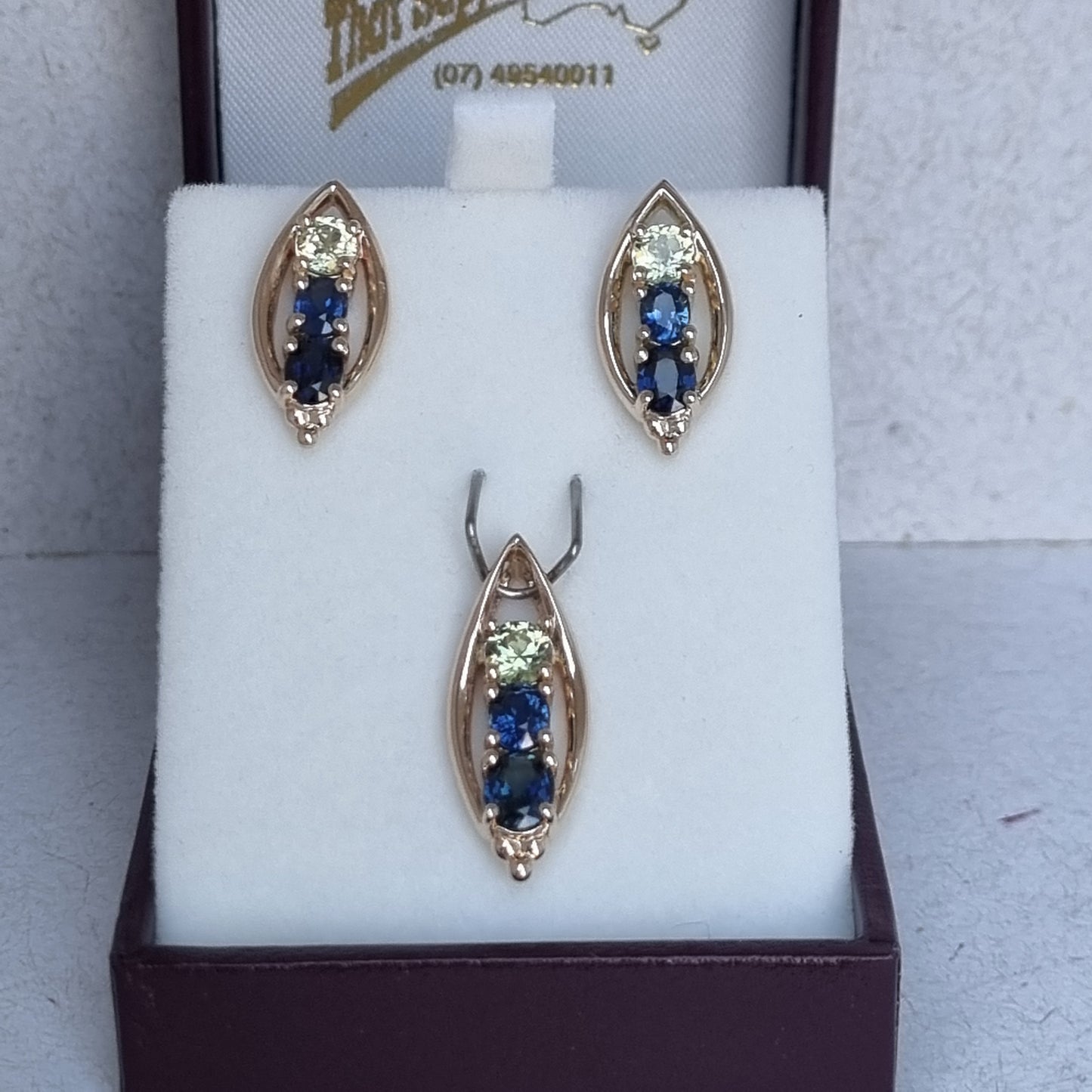 Colourful Sapphire Earring and Pendant Set