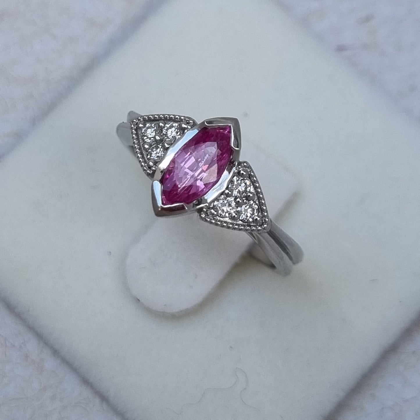 Art Deco Style Pink Sapphire and Diamond Engagement Ring Design Ref: #01699