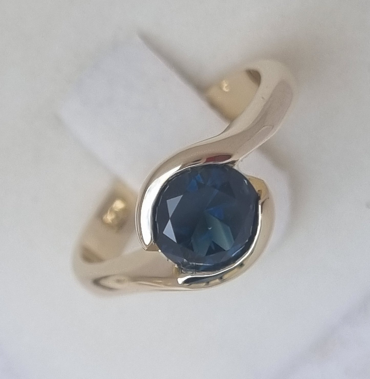 Half Wrap Style Queensland Blue Sapphire in Yellow Gold Ring EBS468-2