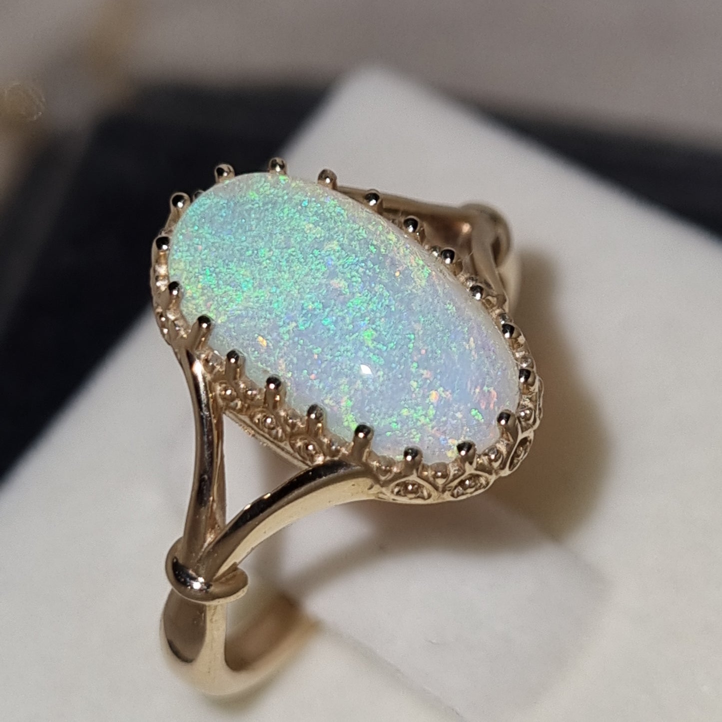 Antique Gallery Style Australian Crystal Opal Solitaire Ring Design: Key-Gallery