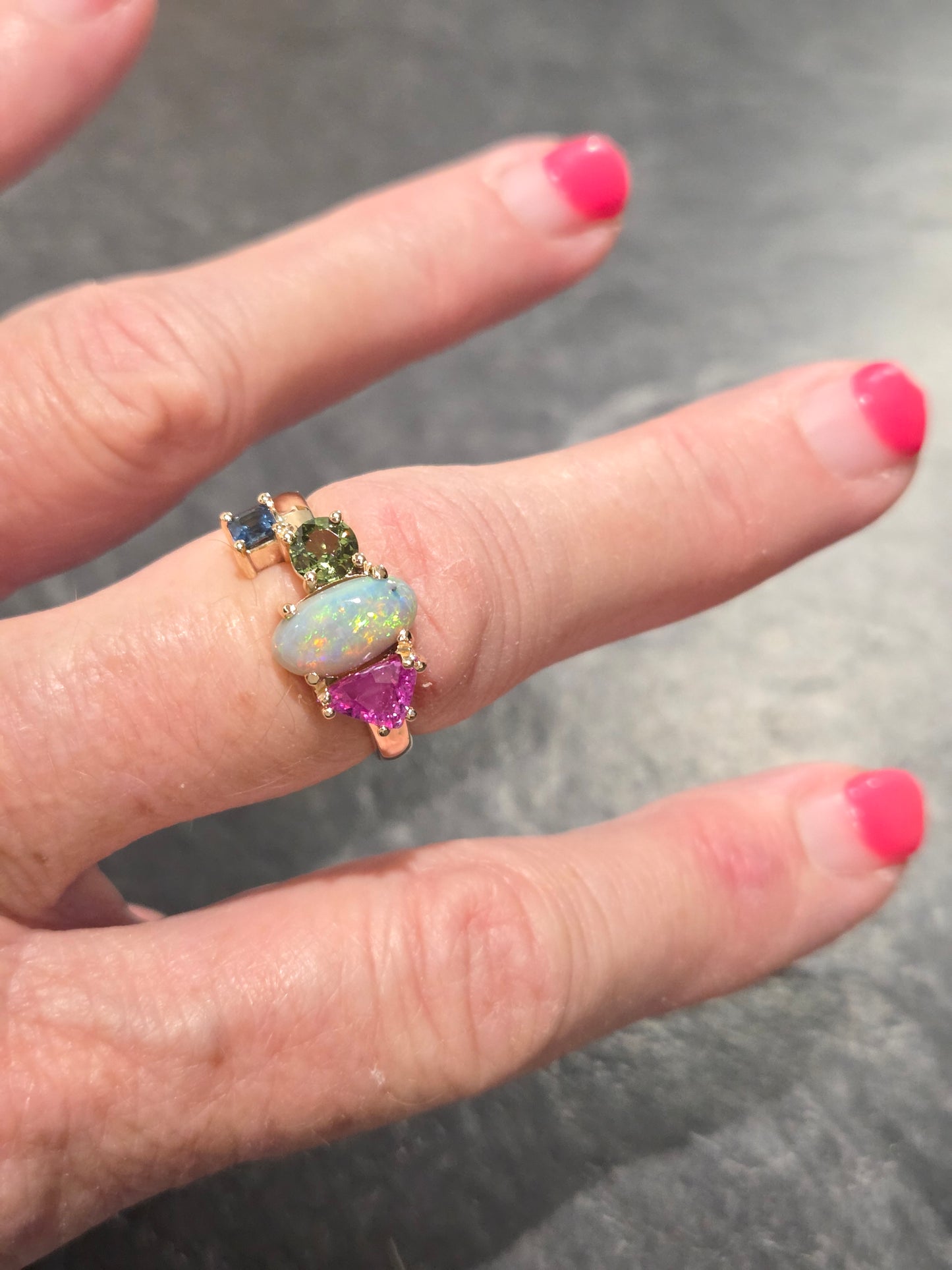 Opal and Sapphire Freeform Combination Ring Design Ref: #01728
