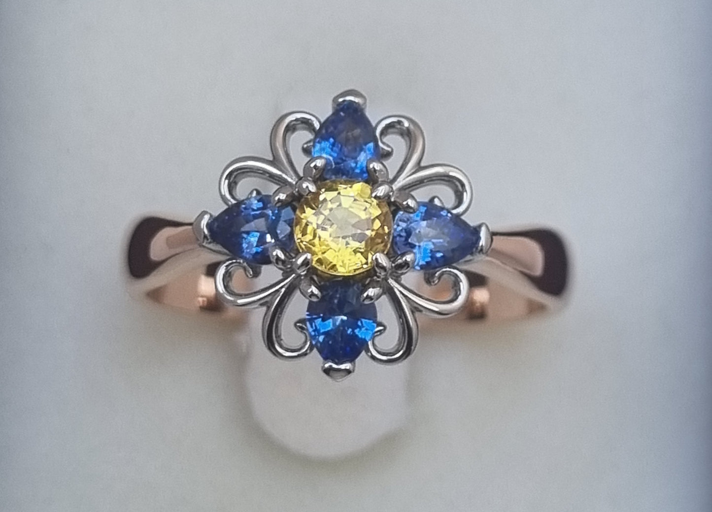 Bright and Colourful Ceylon Sapphire Flower design Ring Design Ref #018100