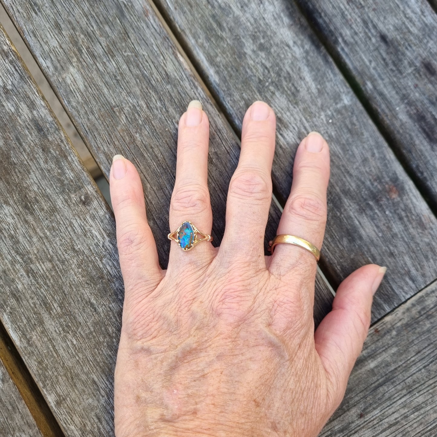 Antique Gallery Style Queensland 'Rock Pool' Boulder Opal Solitaire ring Design Ref: Y-gallerystrip