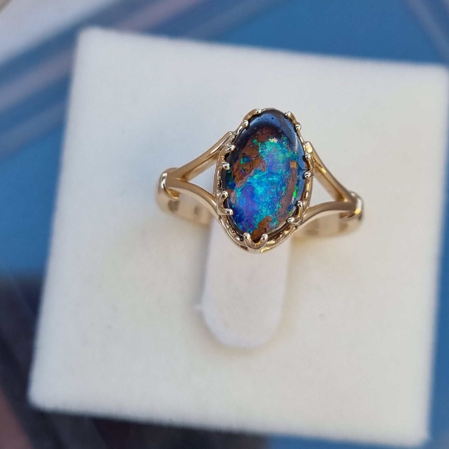 Antique Gallery Style Queensland 'Rock Pool' Boulder Opal Solitaire ring Design Ref: Y-gallerystrip
