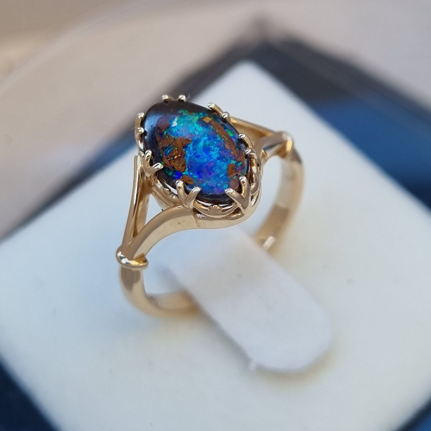 Antique Gallery Style Queensland 'Rock Pool' Boulder Opal Solitaire ring Design Ref: Y-gallerystrip