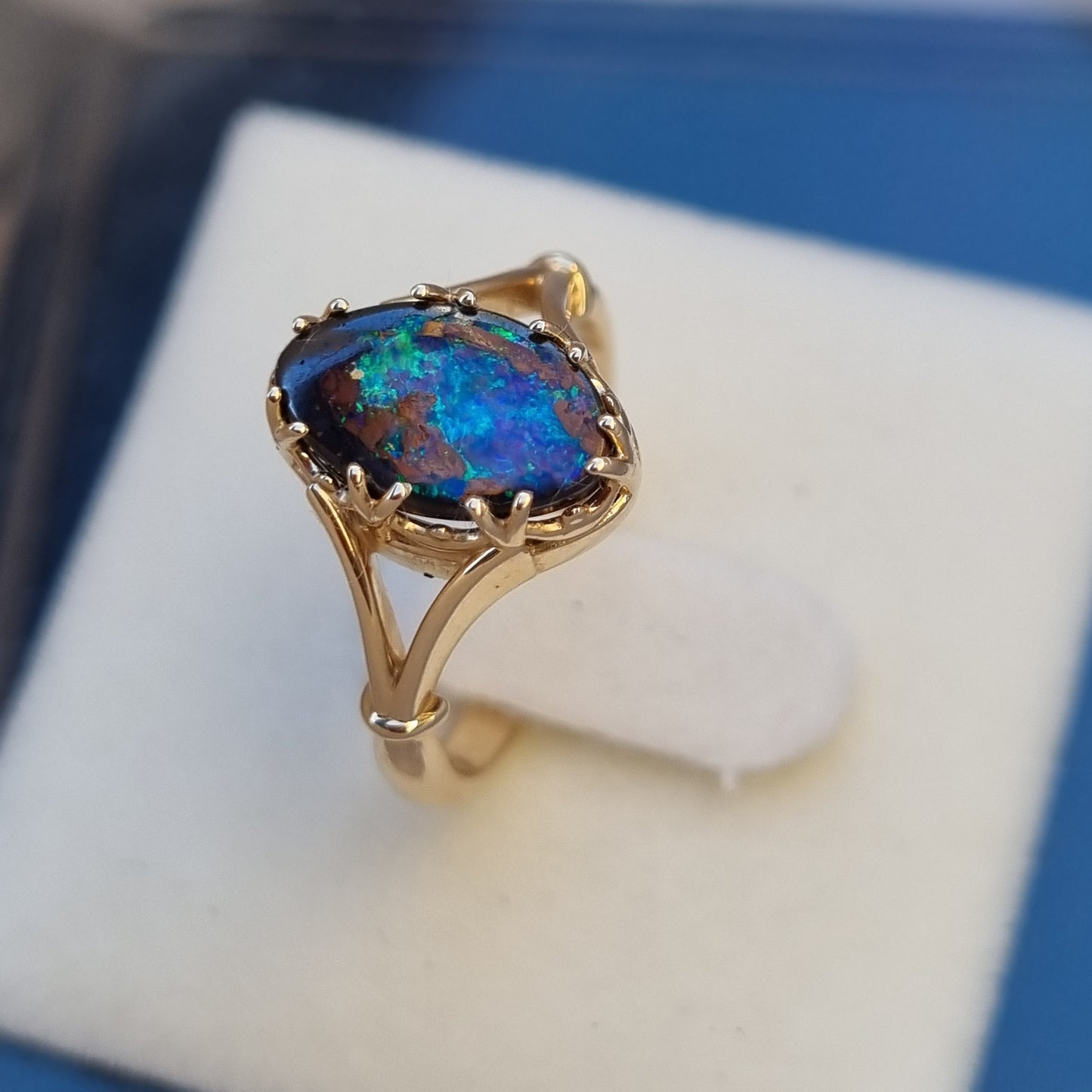 Antique Gallery Style Queensland 'Rock Pool' Boulder Opal Solitaire ring Design Ref: Y-gallerystrip