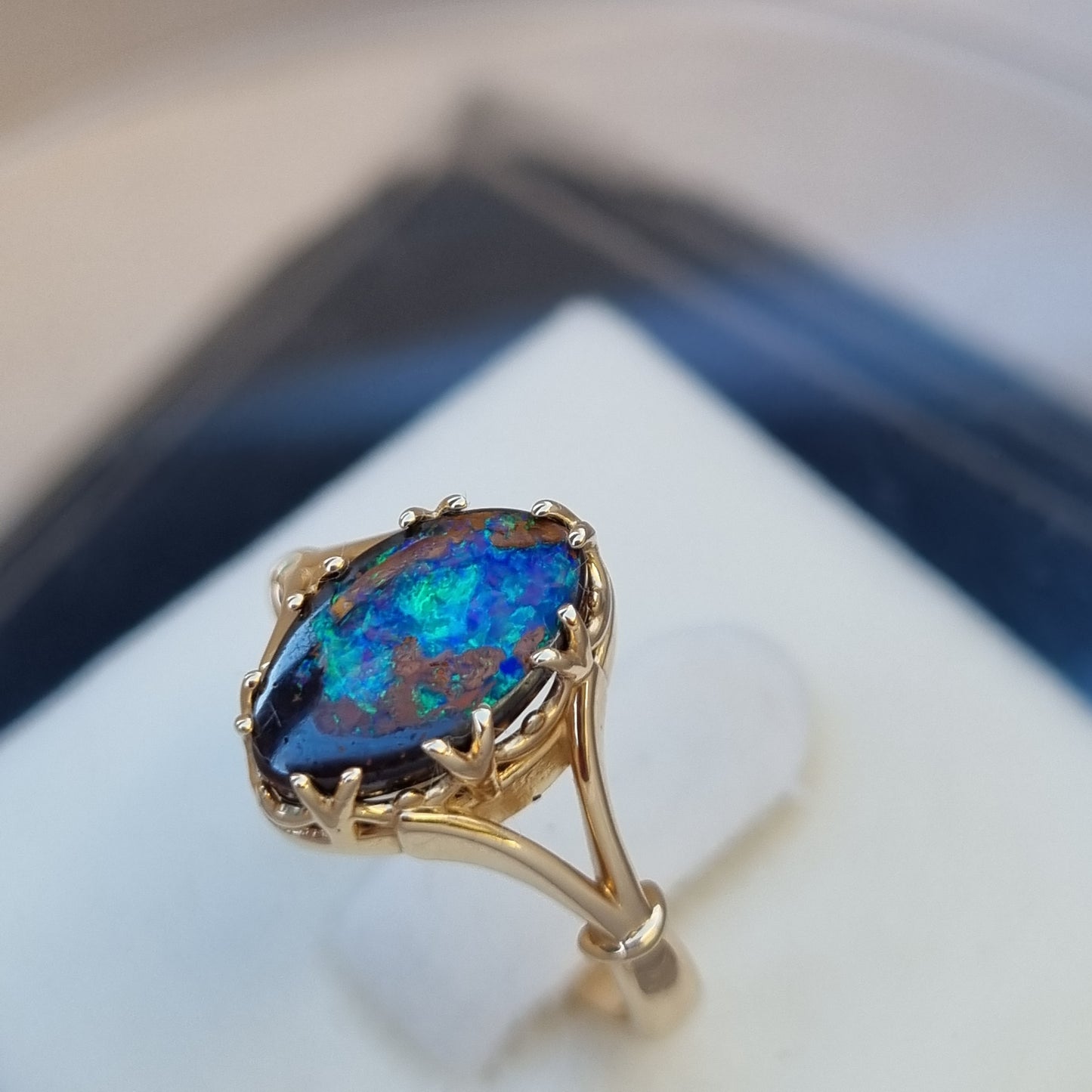 Antique Gallery Style Queensland 'Rock Pool' Boulder Opal Solitaire ring Design Ref: Y-gallerystrip