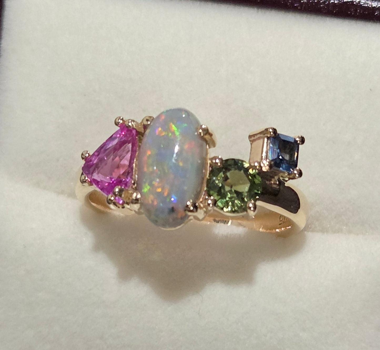 Opal and Sapphire Freeform Combination Ring Design Ref: #01728