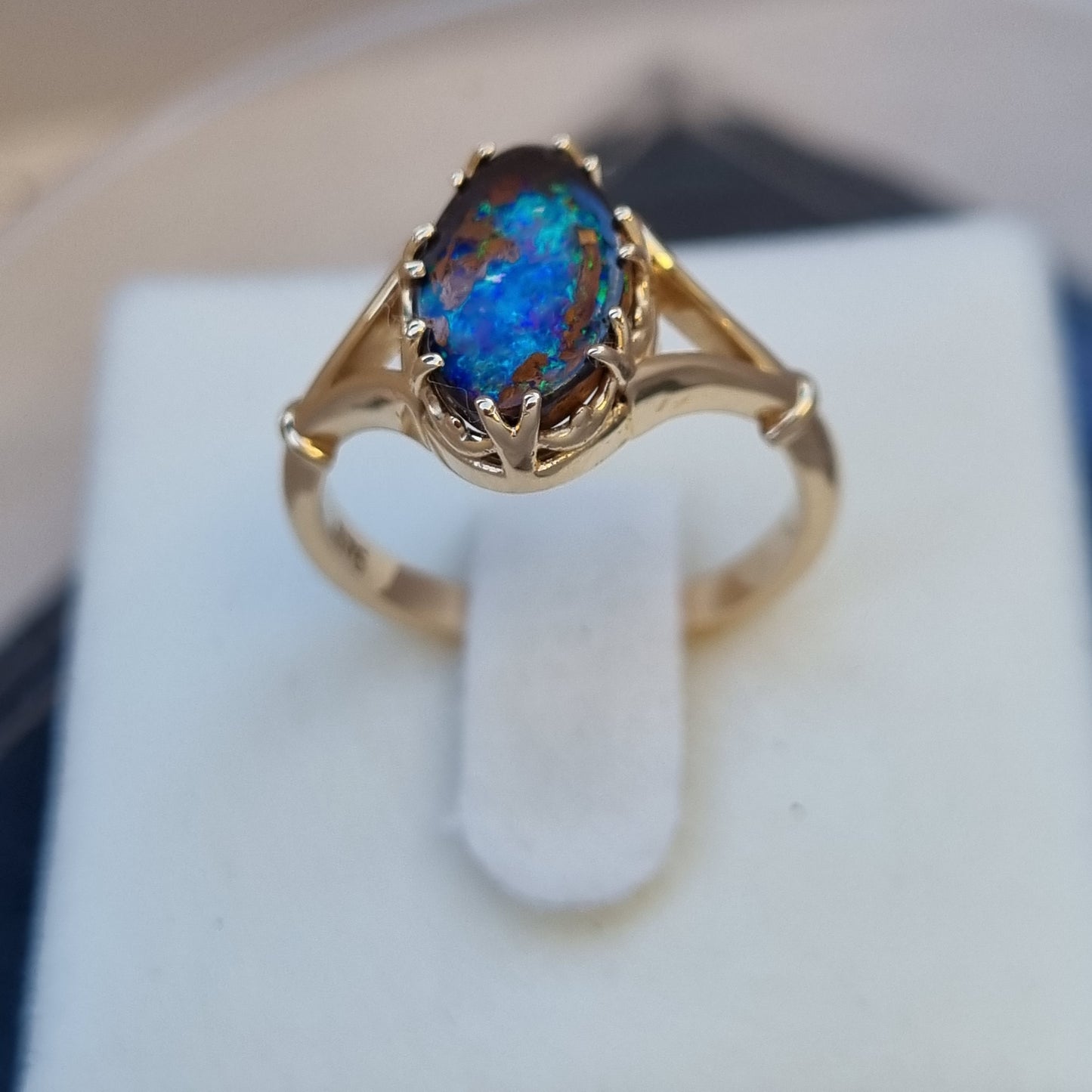 Antique Gallery Style Queensland 'Rock Pool' Boulder Opal Solitaire ring Design Ref: Y-gallerystrip