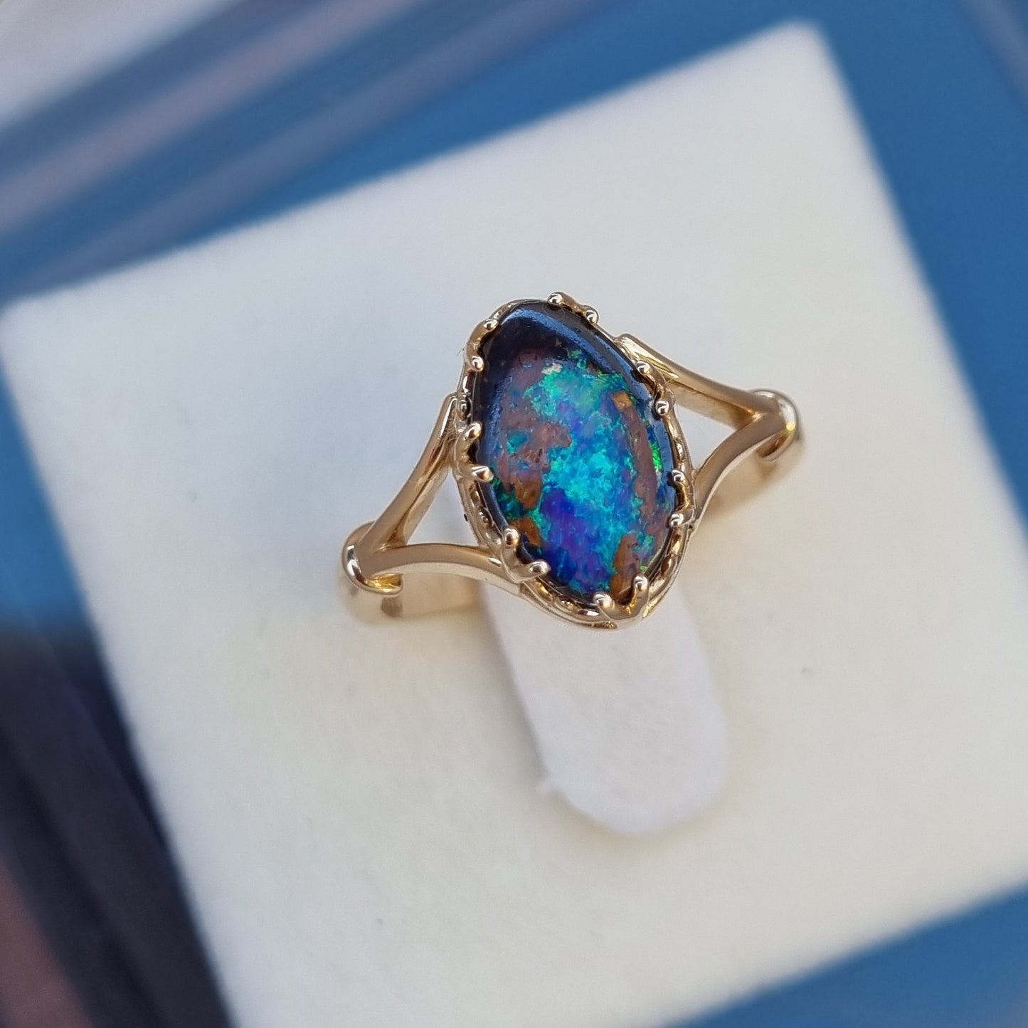 Antique Gallery Style Queensland 'Rock Pool' Boulder Opal Solitaire ring Design Ref: Y-gallerystrip