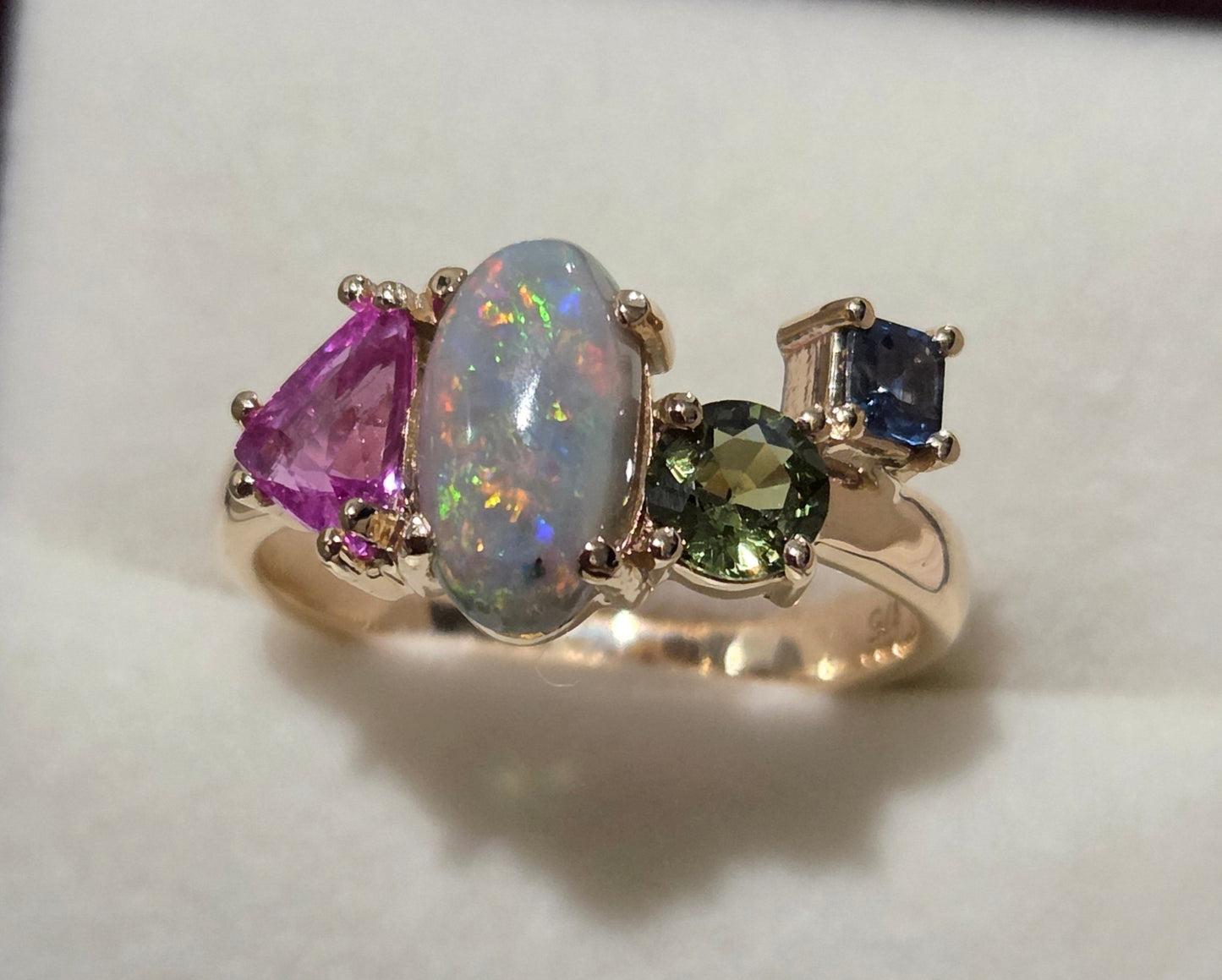 Opal and Sapphire Freeform Combination Ring Design Ref: #01728