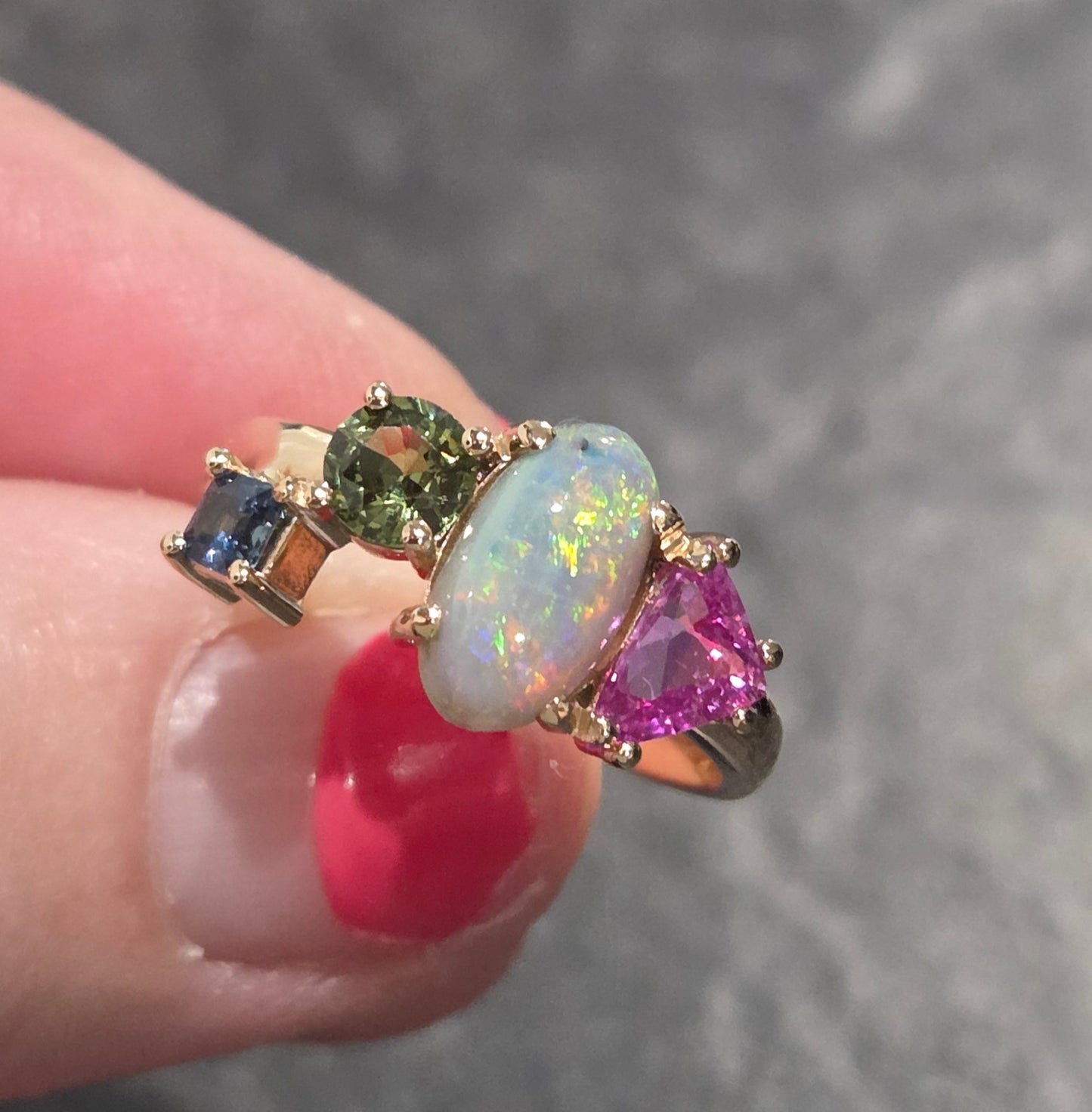 Opal and Sapphire Freeform Combination Ring Design Ref: #01728