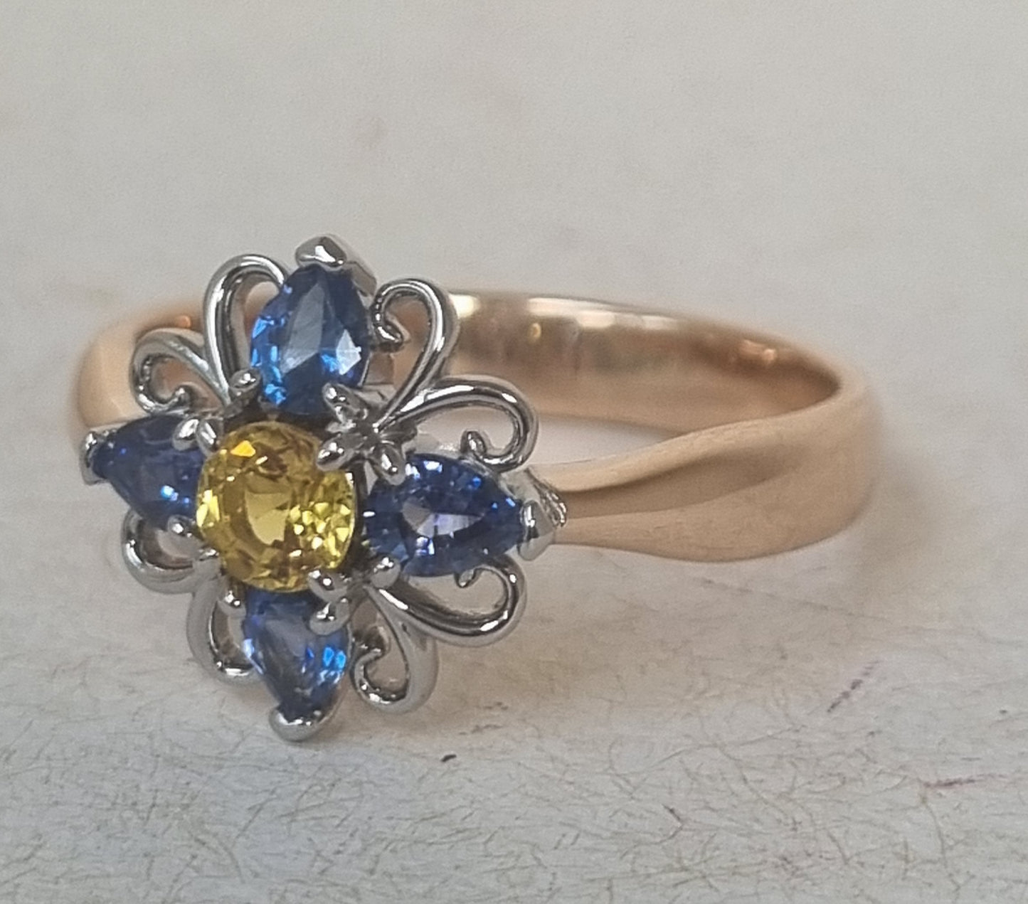 Bright and Colourful Ceylon Sapphire Flower design Ring Design Ref #018100