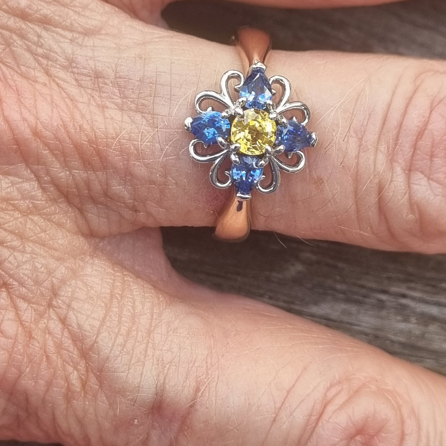 Bright and Colourful Ceylon Sapphire Flower design Ring Design Ref #018100