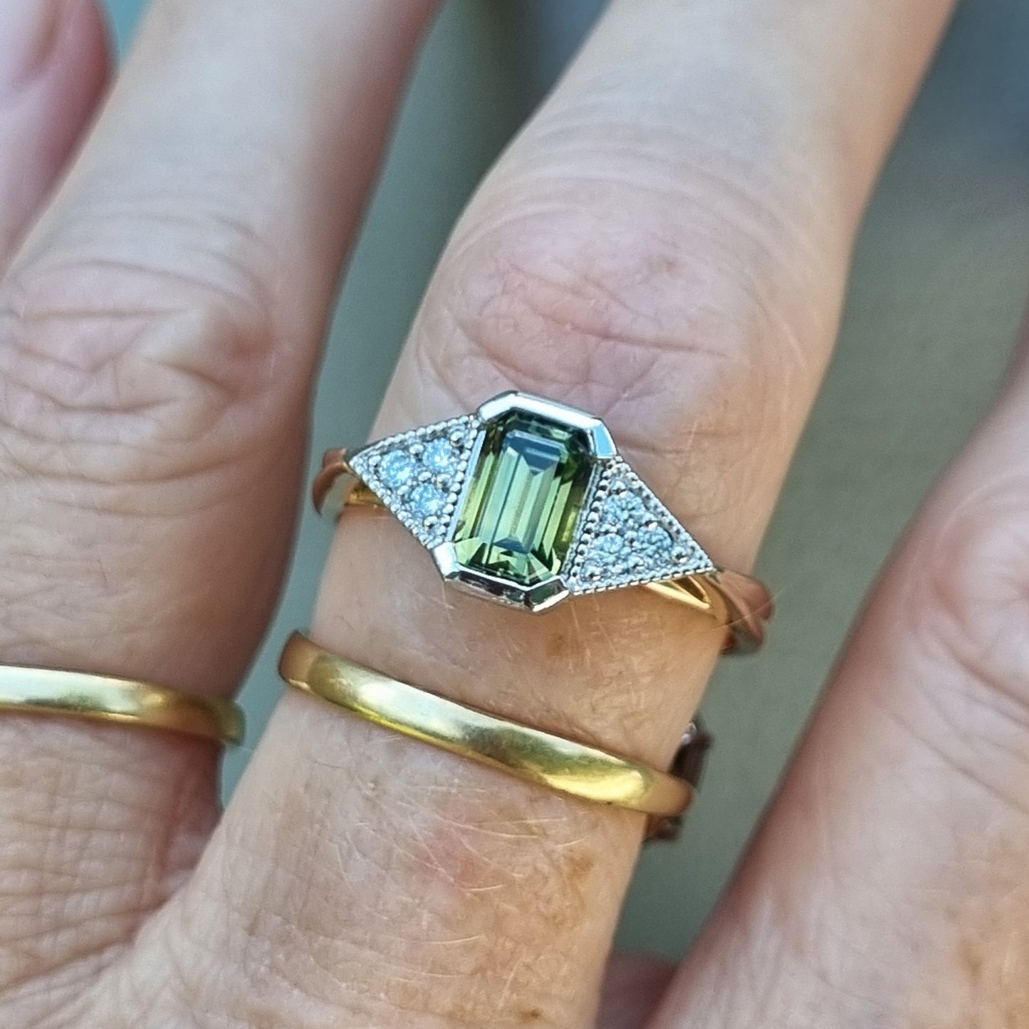 Art Deco Style Green Sapphire and Diamond Engagement Ring Design Ref: #01700