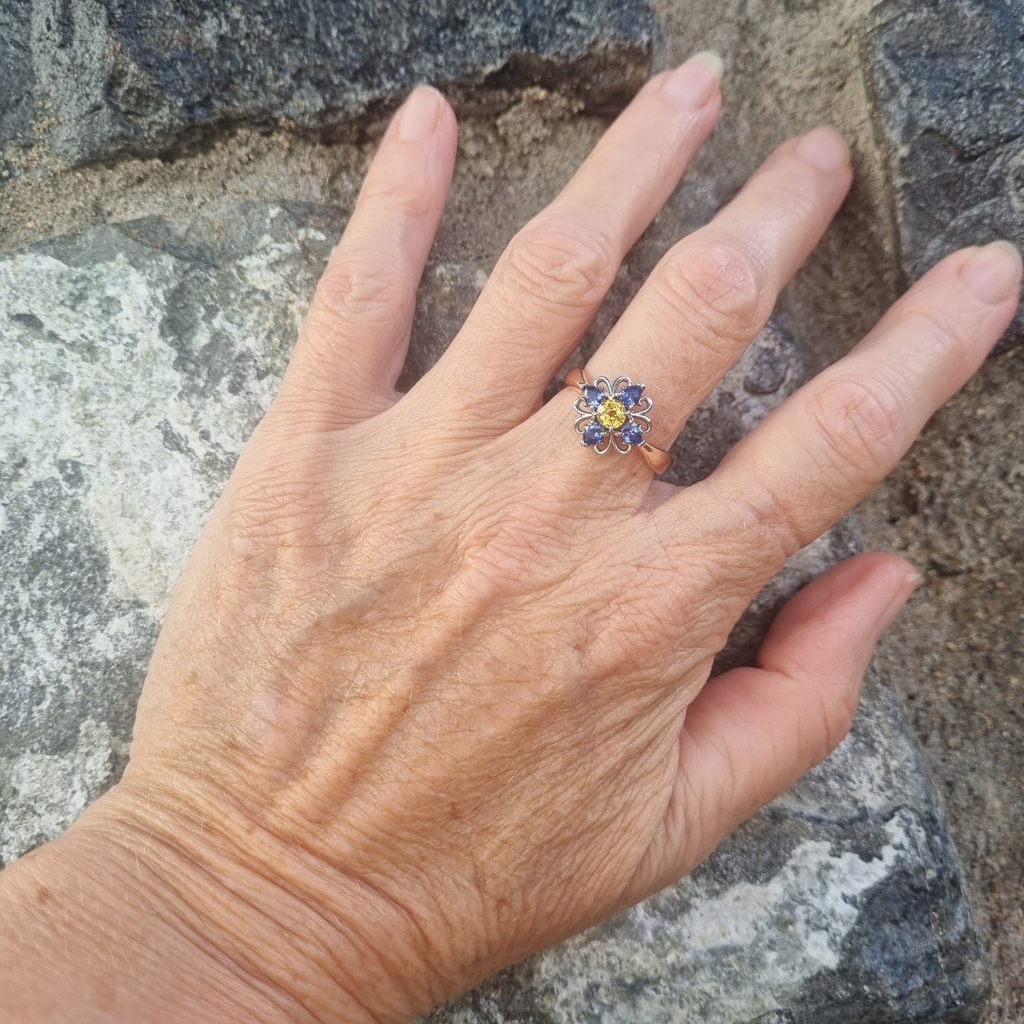 Bright and Colourful Ceylon Sapphire Flower design Ring Design Ref #018100