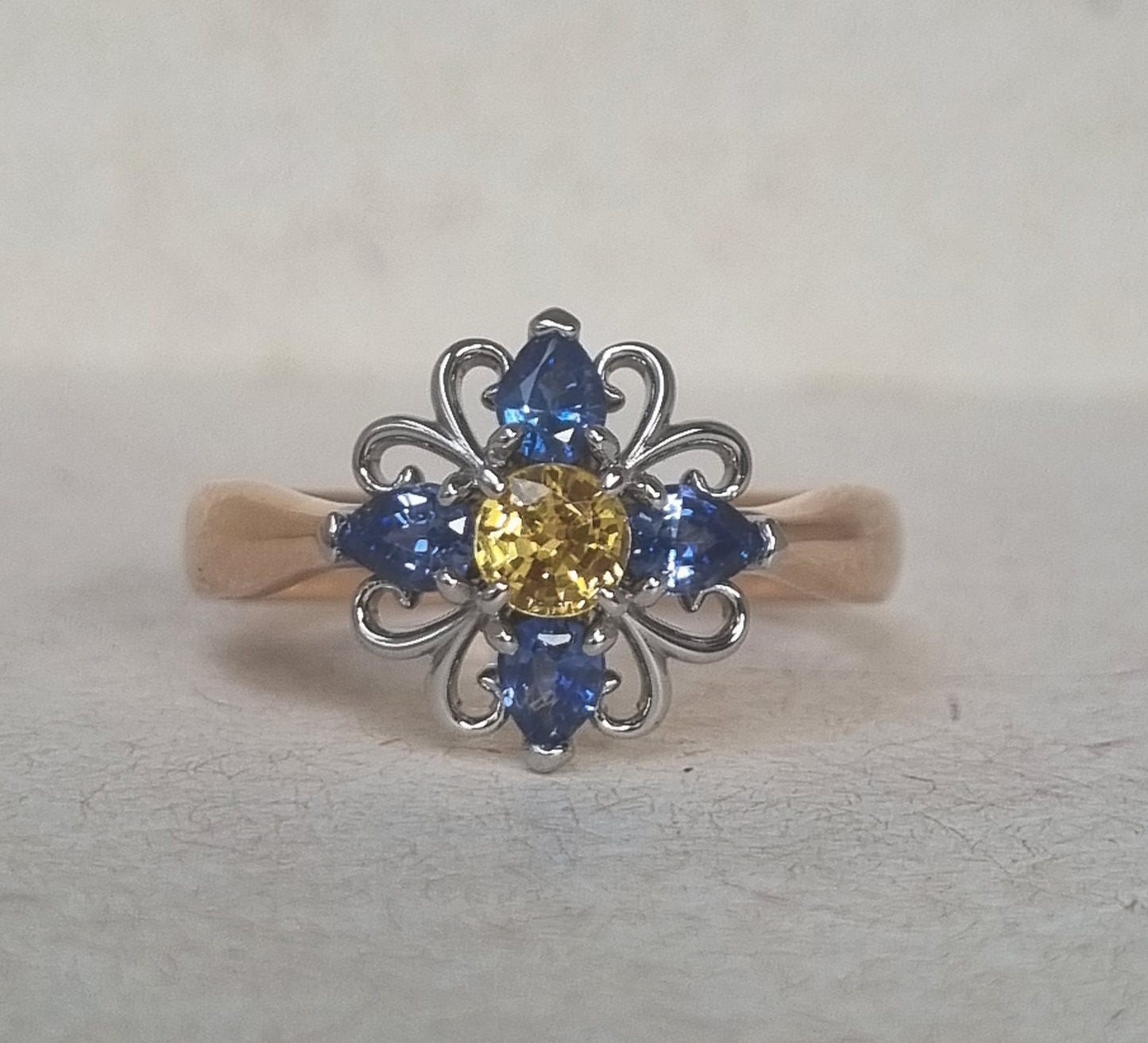 Bright and Colourful Ceylon Sapphire Flower design Ring Design Ref #018100