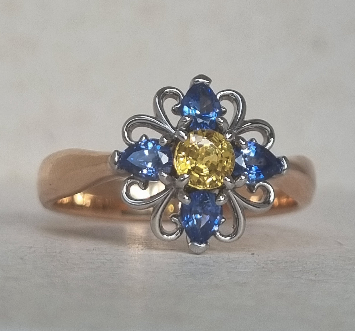 Bright and Colourful Ceylon Sapphire Flower design Ring Design Ref #018100