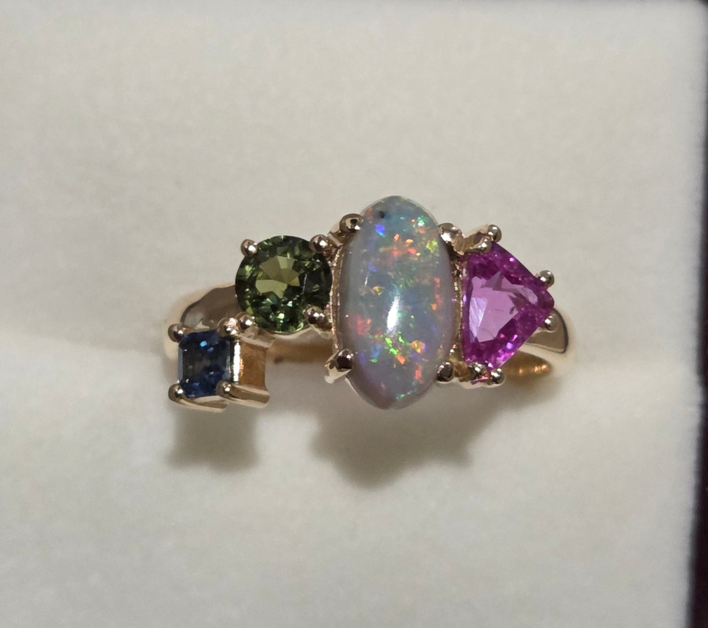 Opal and Sapphire Freeform Combination Ring Design Ref: #01728