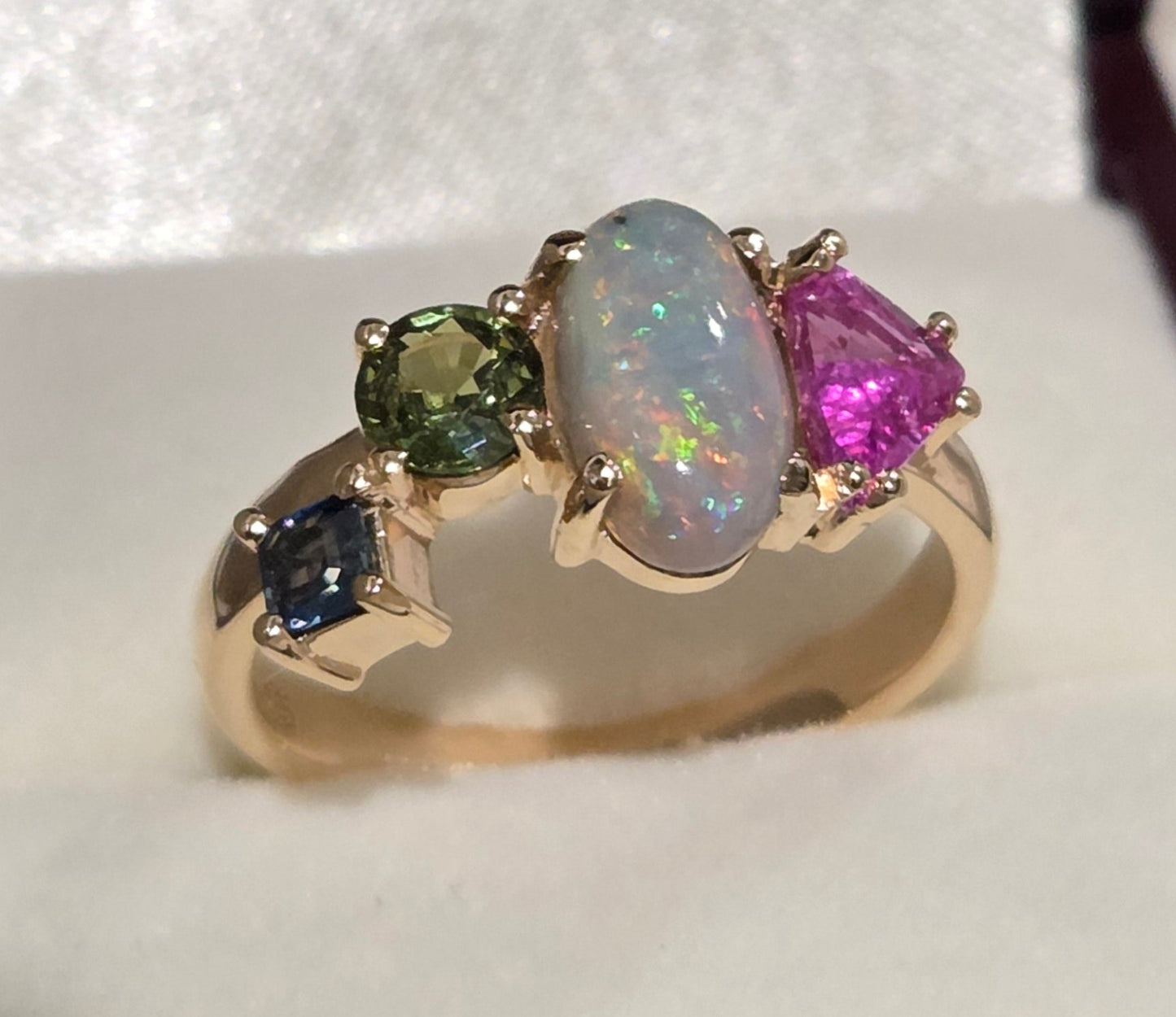 Opal and Sapphire Freeform Combination Ring Design Ref: #01728