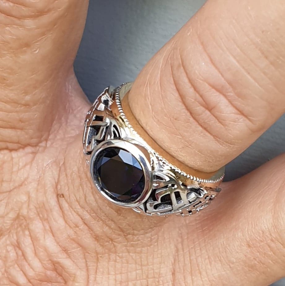 Blue Sapphire with 'Pharaoh's eye' Celtic Tattoo Style Ring