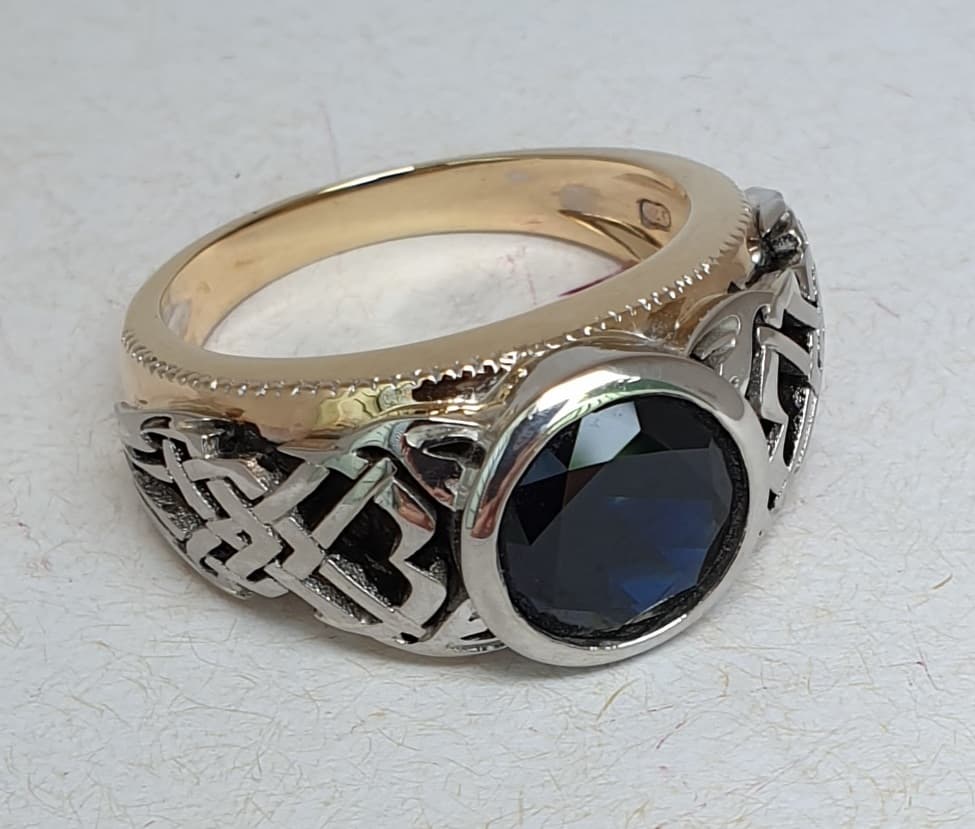 Blue Sapphire with 'Pharaoh's eye' Celtic Tattoo Style Ring