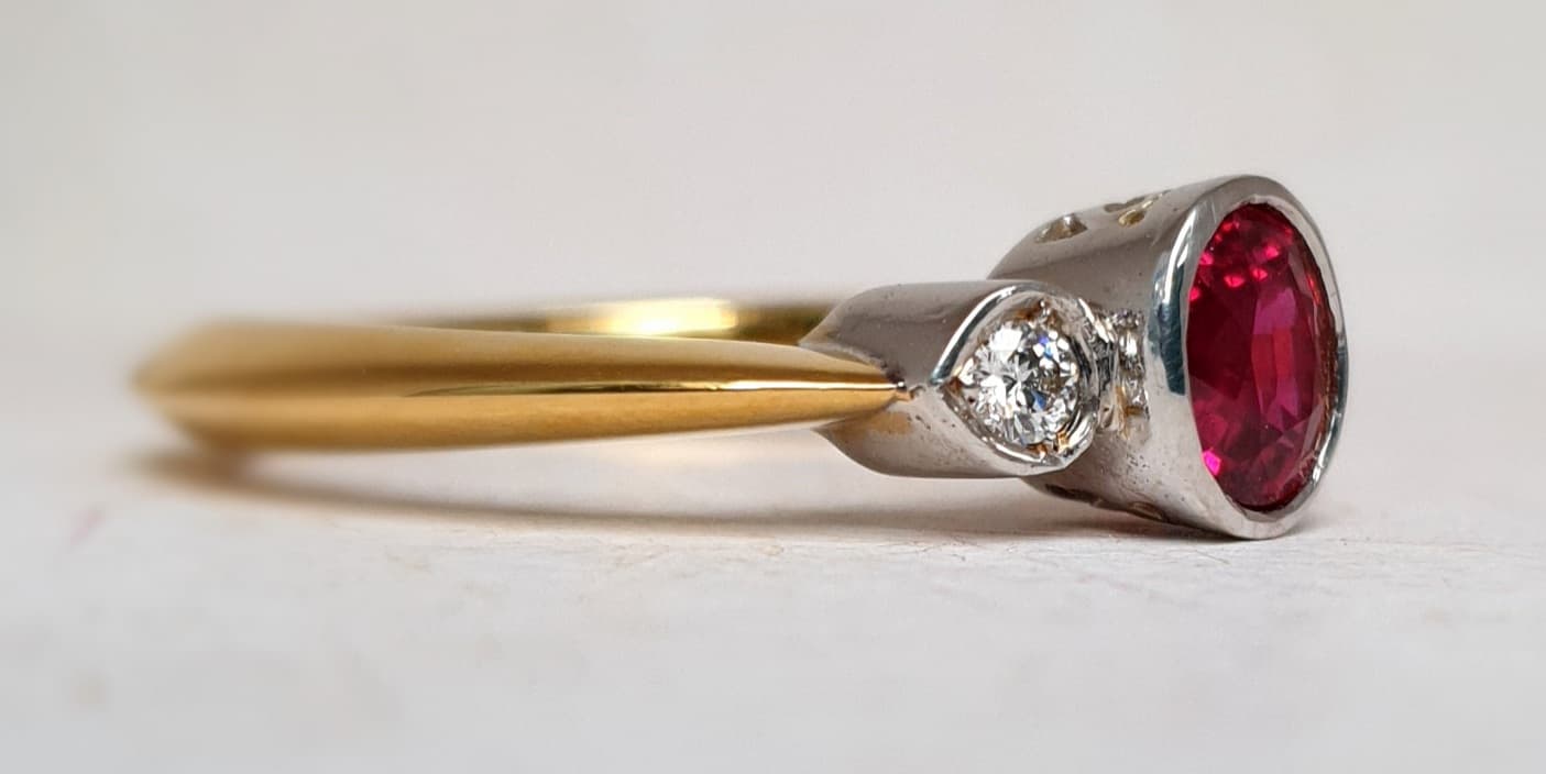 Knife Edge band Style Ruby & Diamond Ring