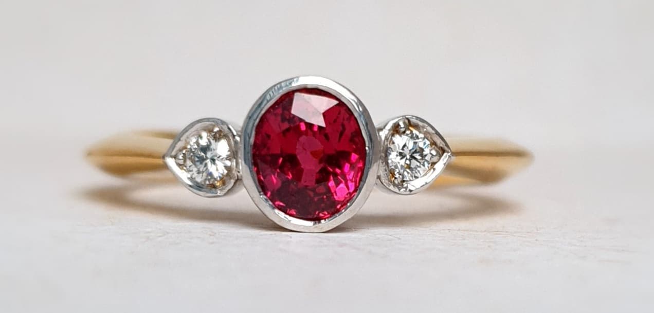 Knife Edge band Style Ruby & Diamond Ring