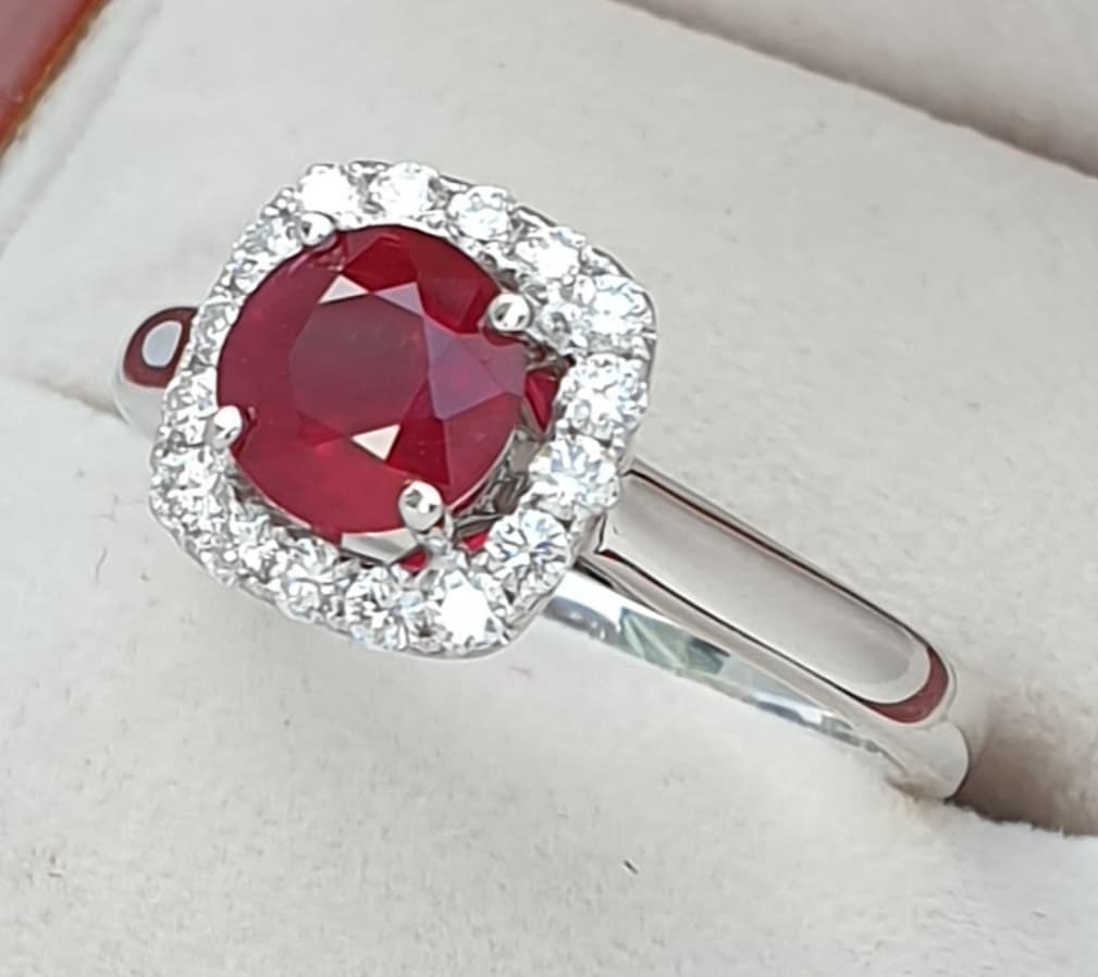 Natural Ruby & Diamond Halo Ring