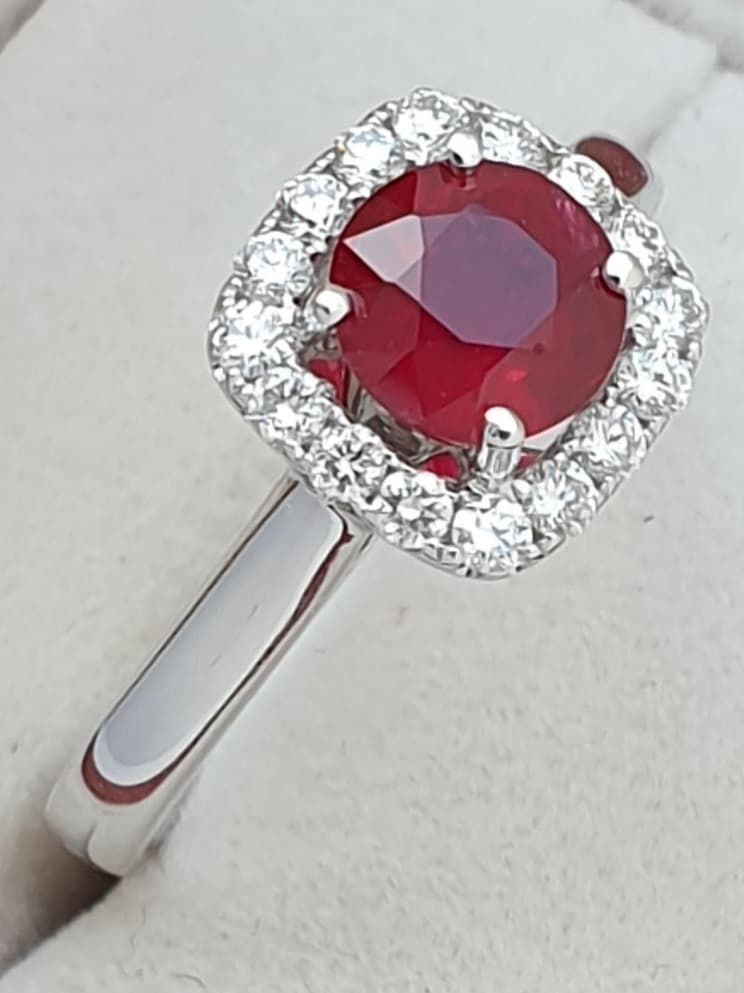 Natural Ruby & Diamond Halo Ring