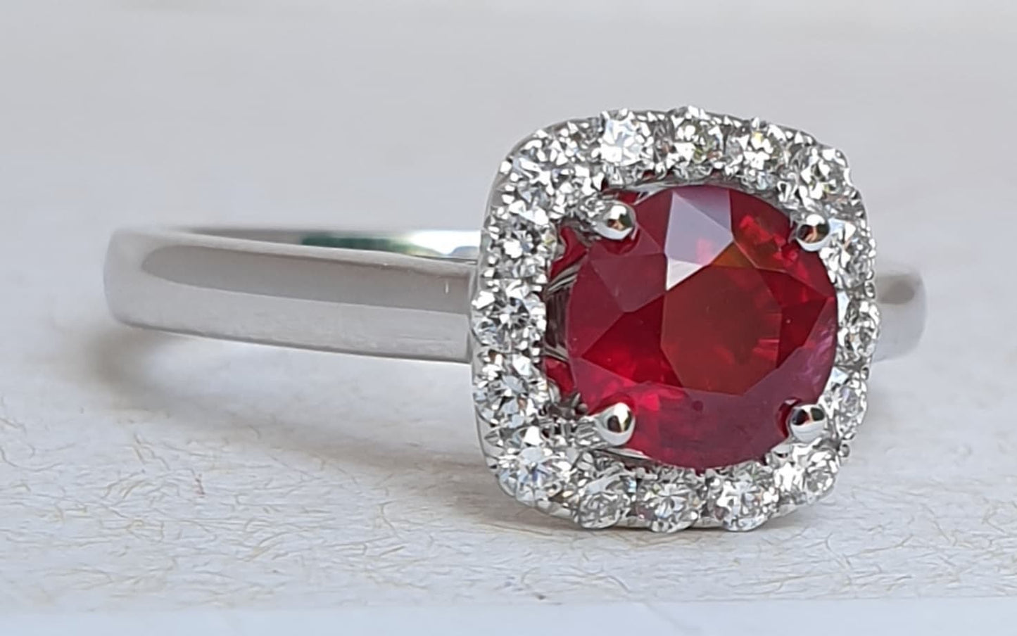 Natural Ruby & Diamond Halo Ring