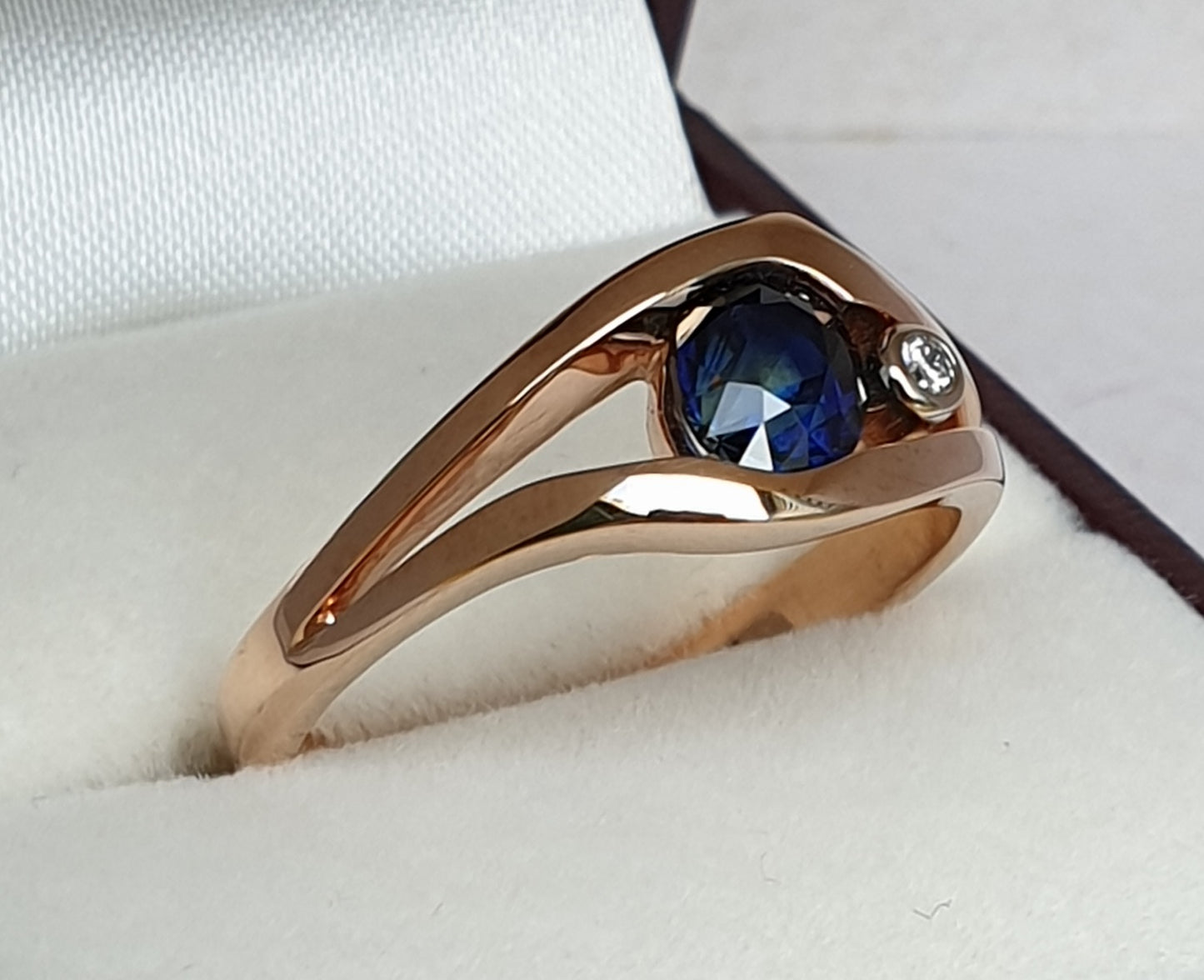 Blue Sapphire & Diamond Suspension Style Ring