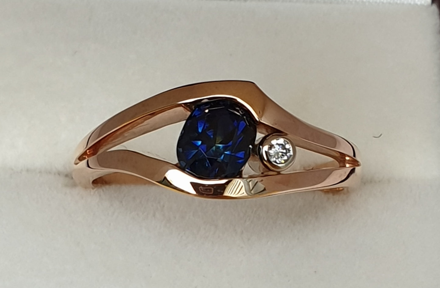 Blue Sapphire & Diamond Suspension Style Ring