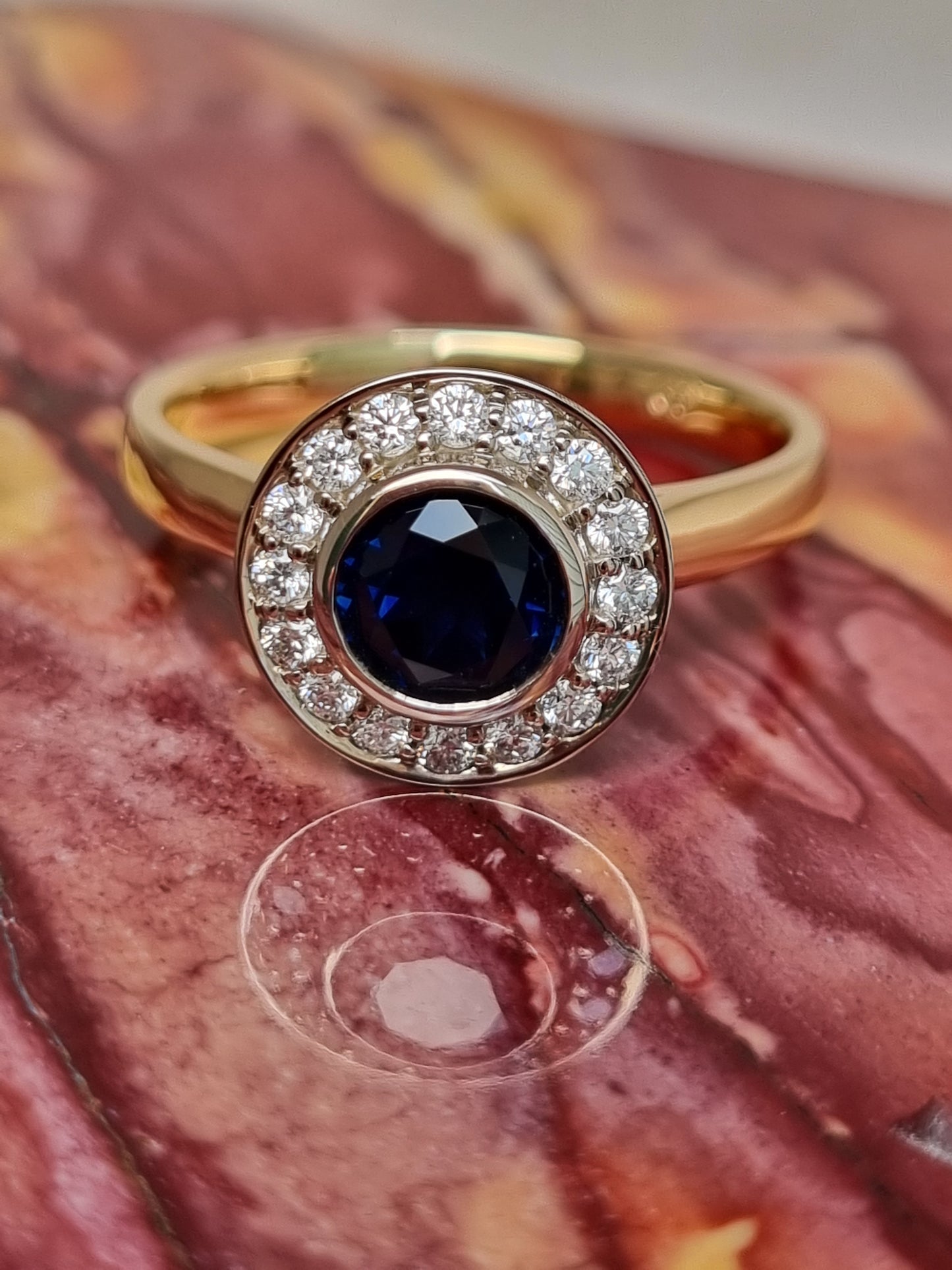 Australian Top Blue Sapphire & Diamond Halo Ring