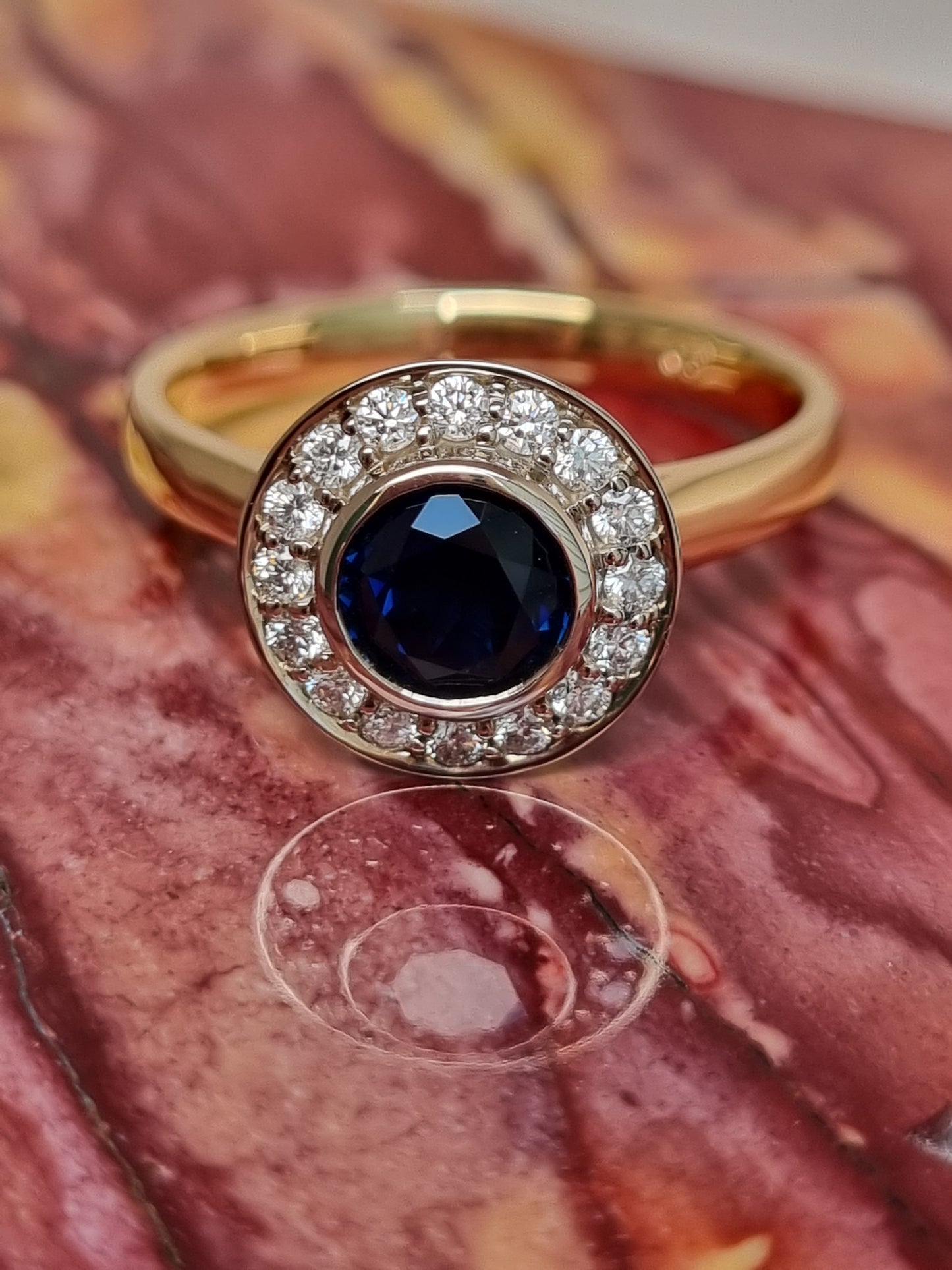 Australian Top Blue Sapphire & Diamond Halo Ring