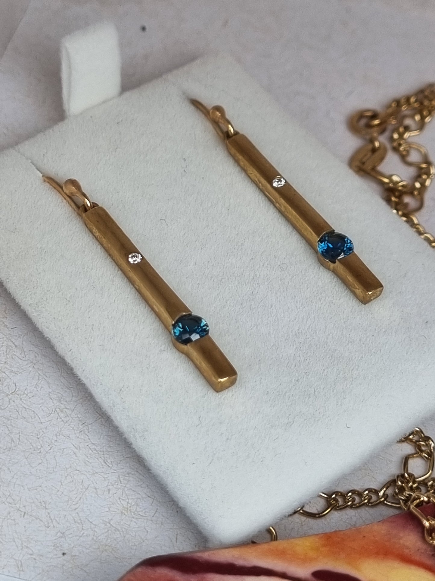 Natural Blue Sapphire and Diamond Pillar Earrings