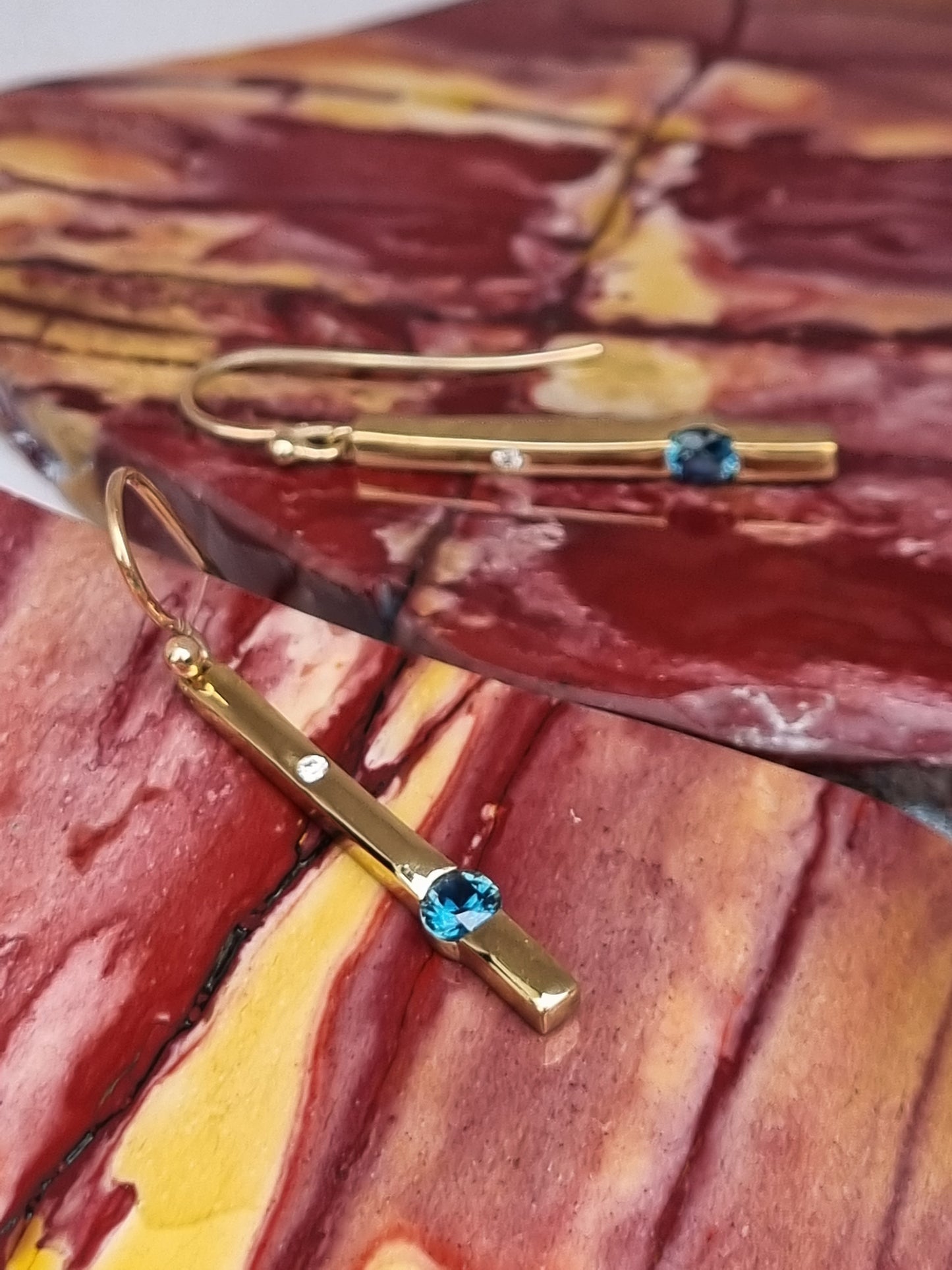Natural Blue Sapphire and Diamond Pillar Earrings