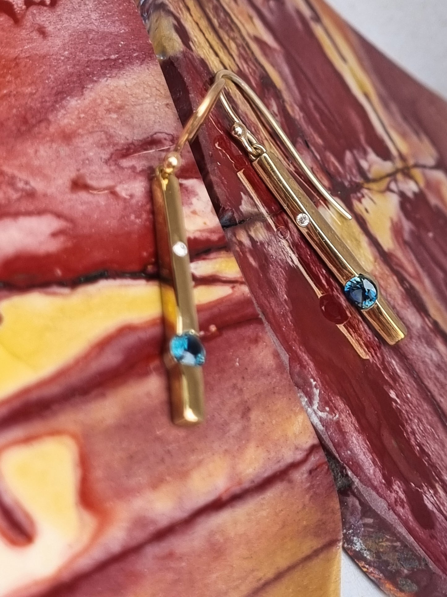 Natural Blue Sapphire and Diamond Pillar Earrings