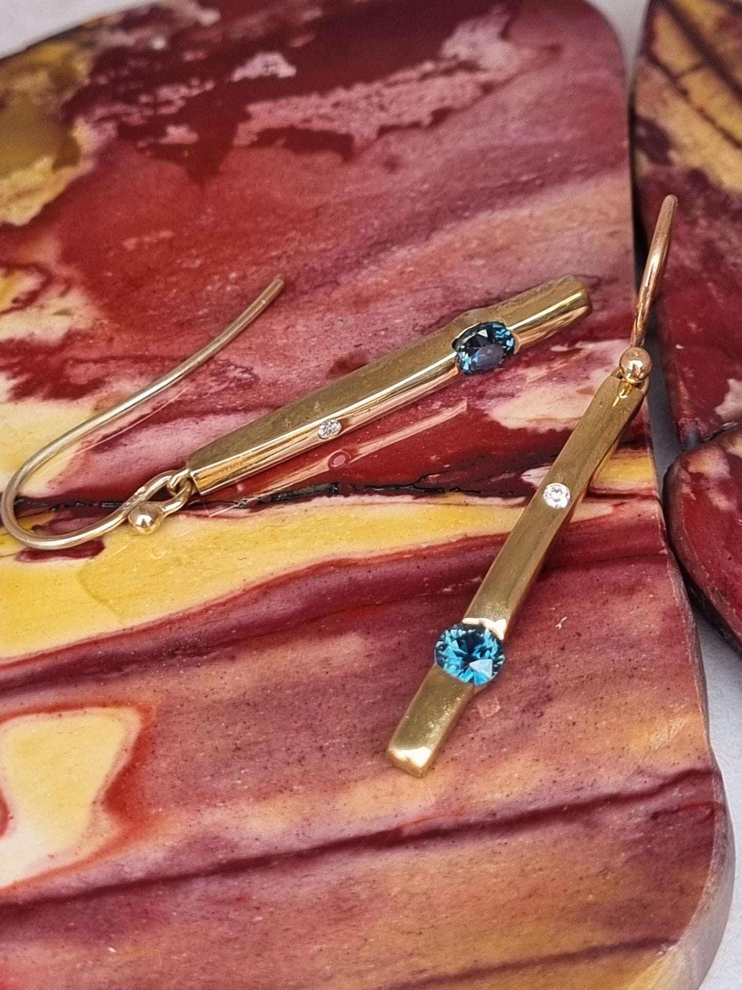 Natural Blue Sapphire and Diamond Pillar Earrings
