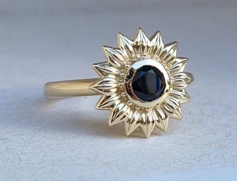 Natural Blue Sapphire Sunflower Ring
